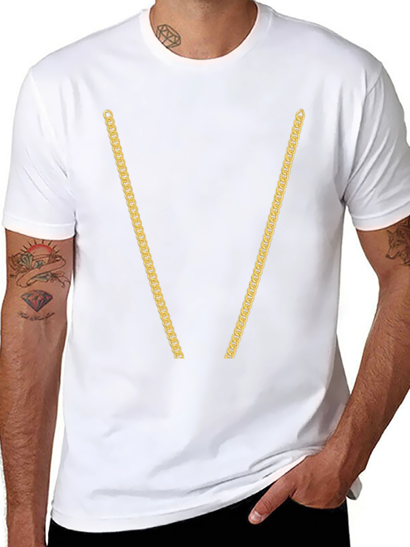 Black Gold Chain Print Black T-Shirt view 8