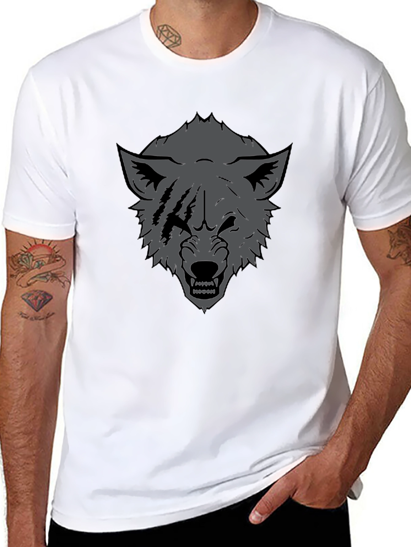 Black Men's Black Wolf Graphic Tee - Fierce Design view 8