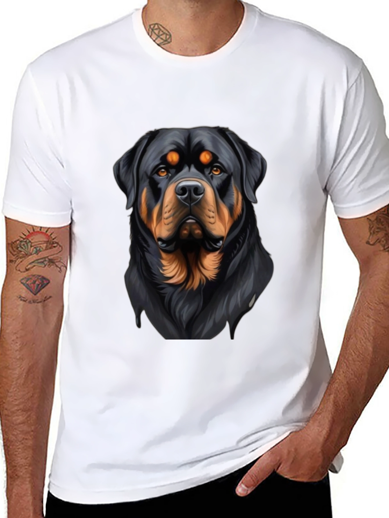 Black Rottweiler Graphic Print Black T-Shirt view 8