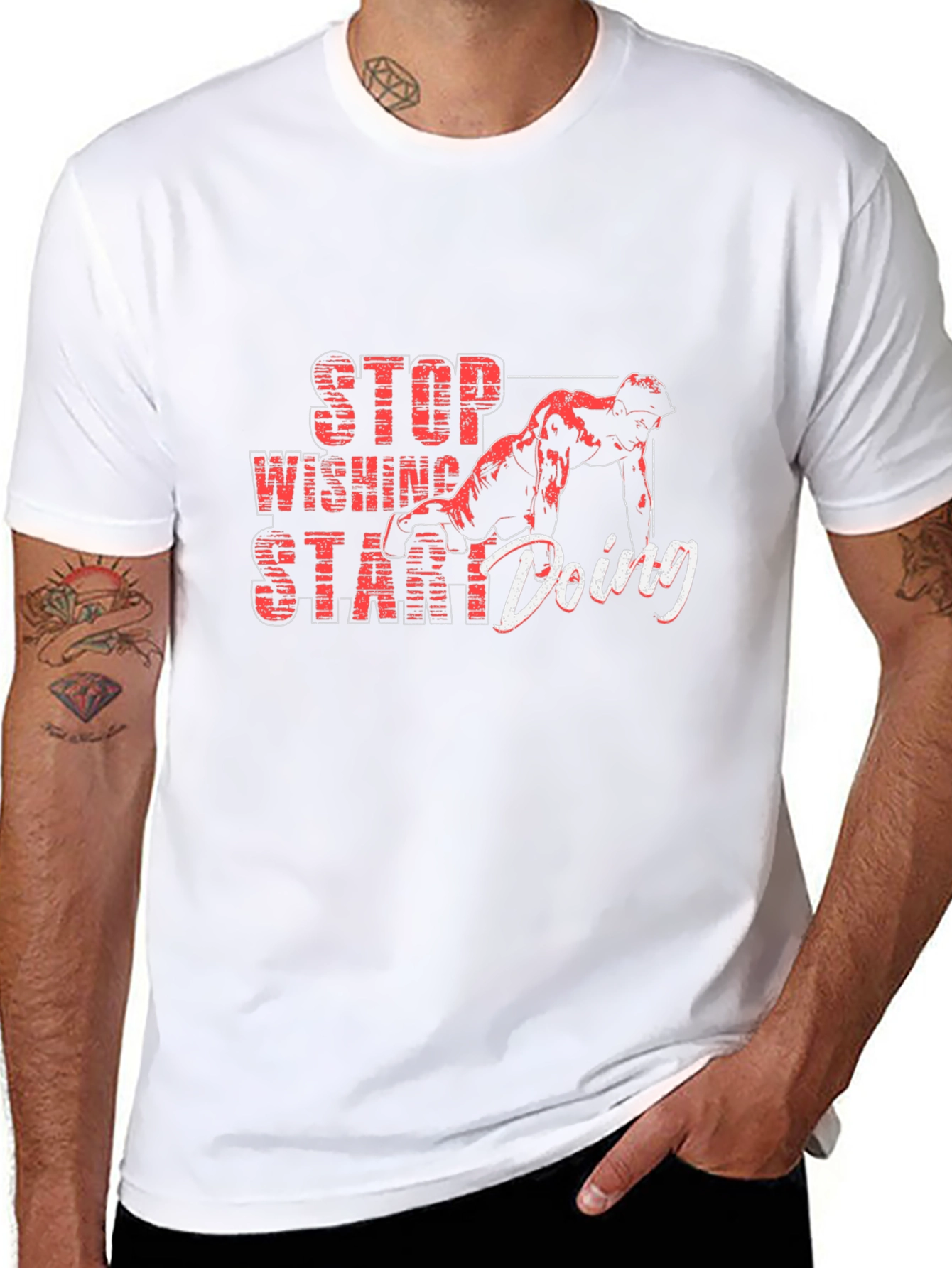 Black Motivational Black T-Shirt - Stop Wishing Start Doing view 8