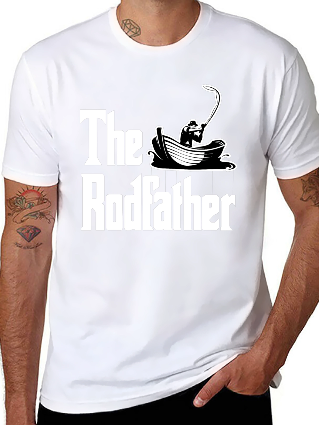 Black The Rodfather T-Shirt Fishing Design view 8
