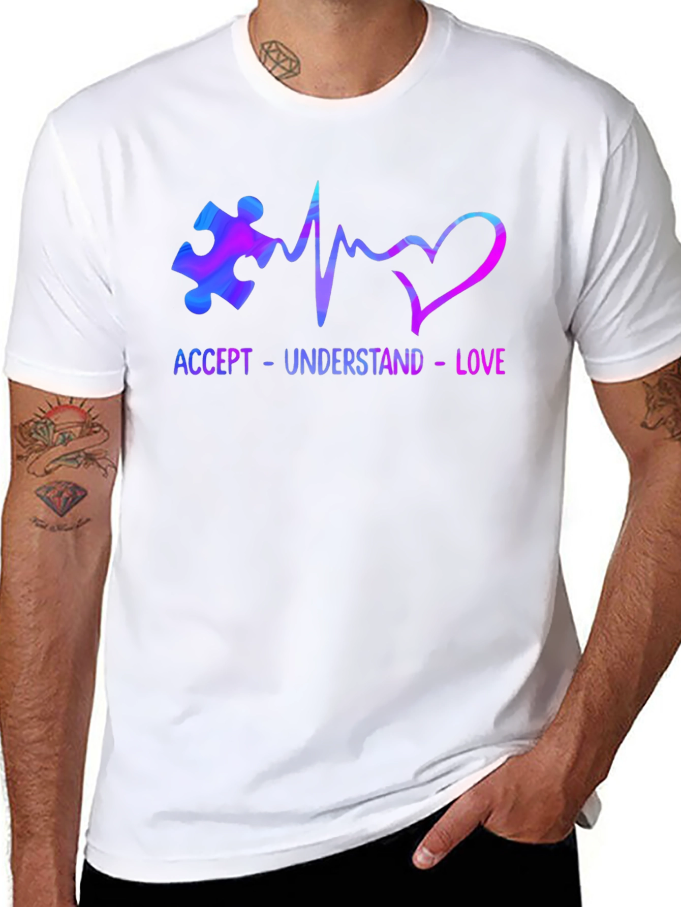 Black Accept Understand Love Autism Awareness T-Shirt view 8