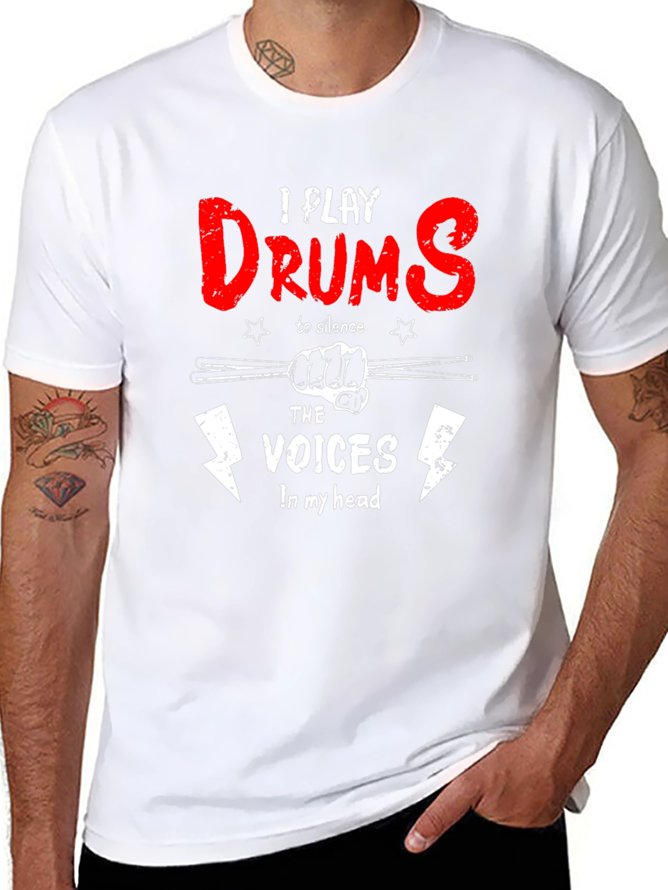 Black Drummer Humor T-Shirt - I Play Drums to Silence Voices view 8