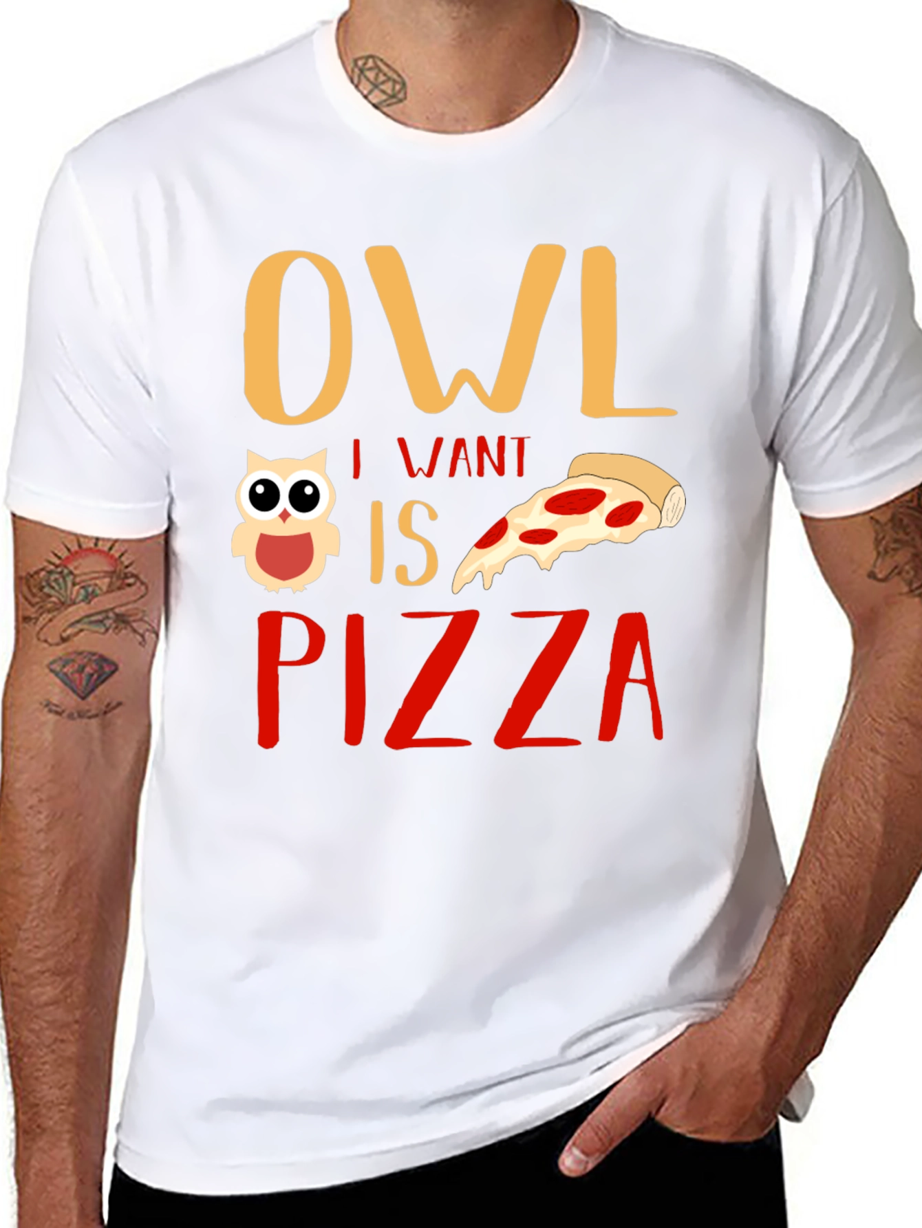 Black Owl I Want is Pizza Graphic T-Shirt view 8