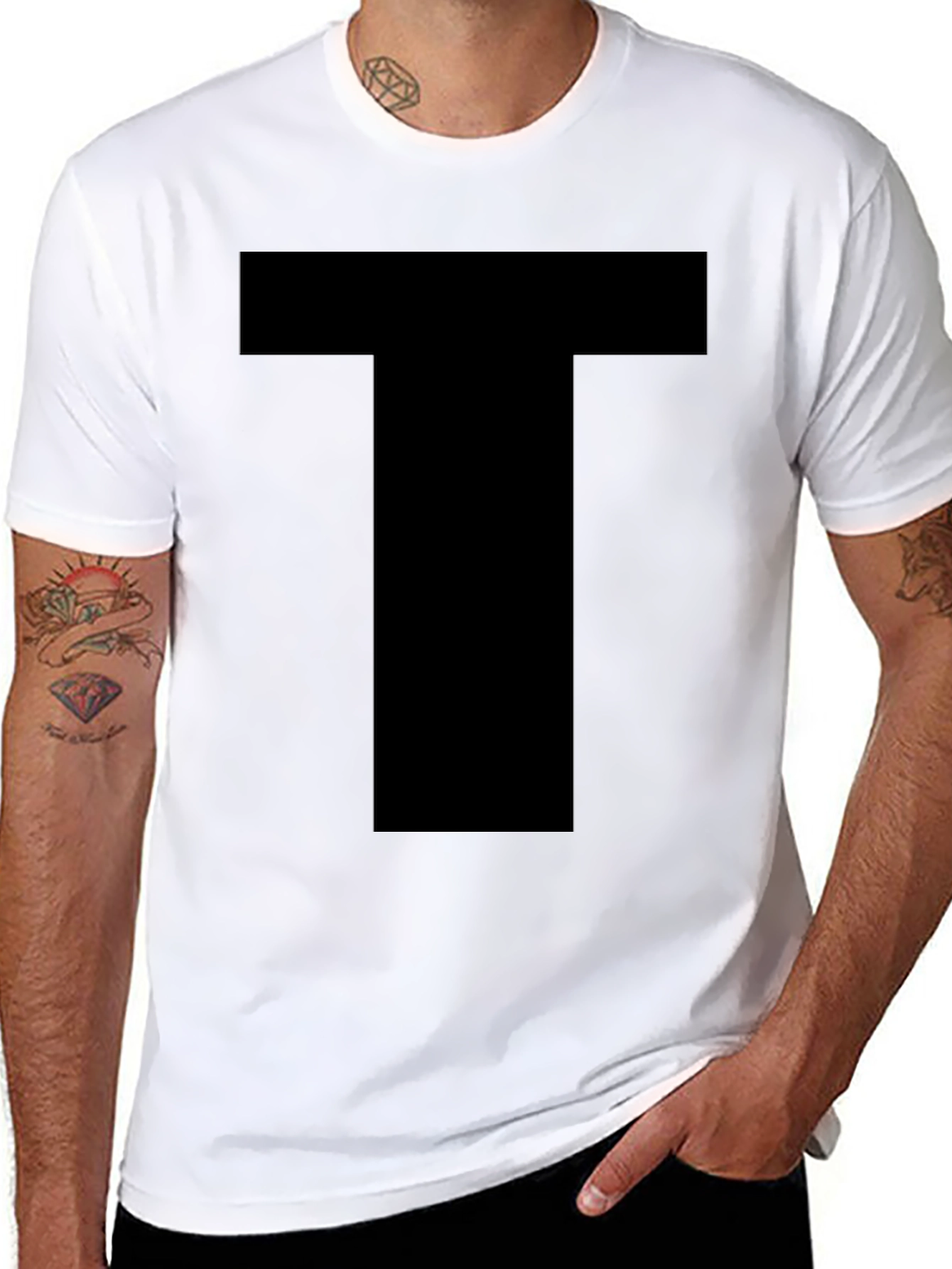 Black Men's Basic Black T-Shirt with Bold "T" Design view 8