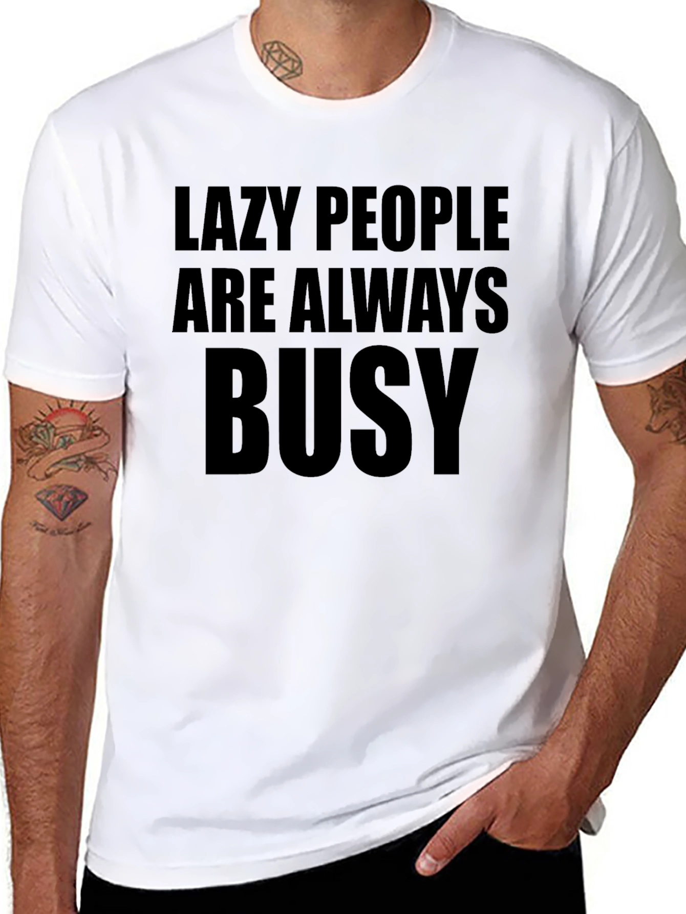 Black Lazy People Always Busy Graphic Tee view 8