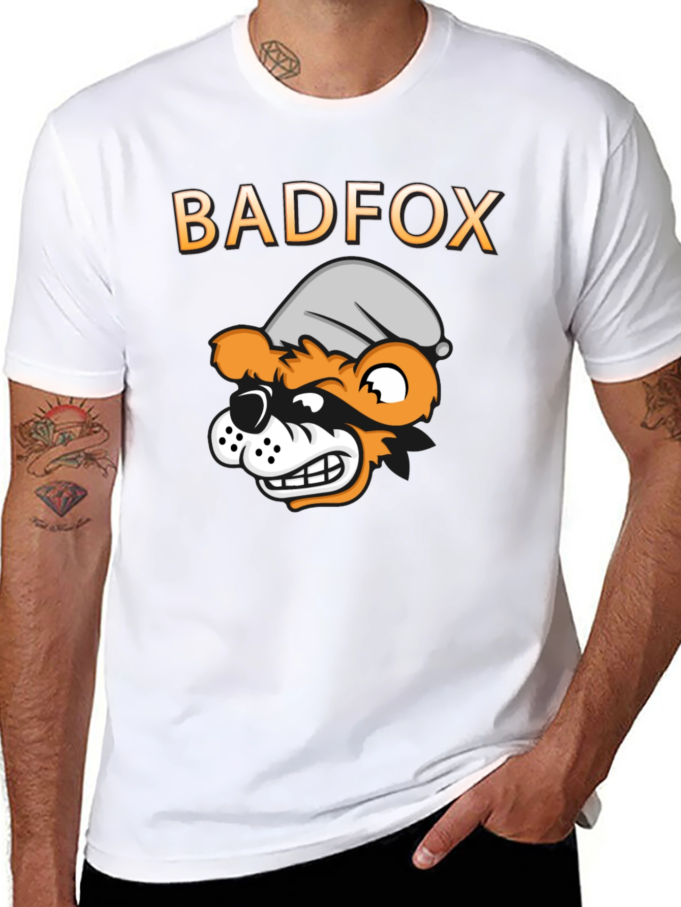 Black Bad Fox Cartoon Graphic Print T-Shirt view 8