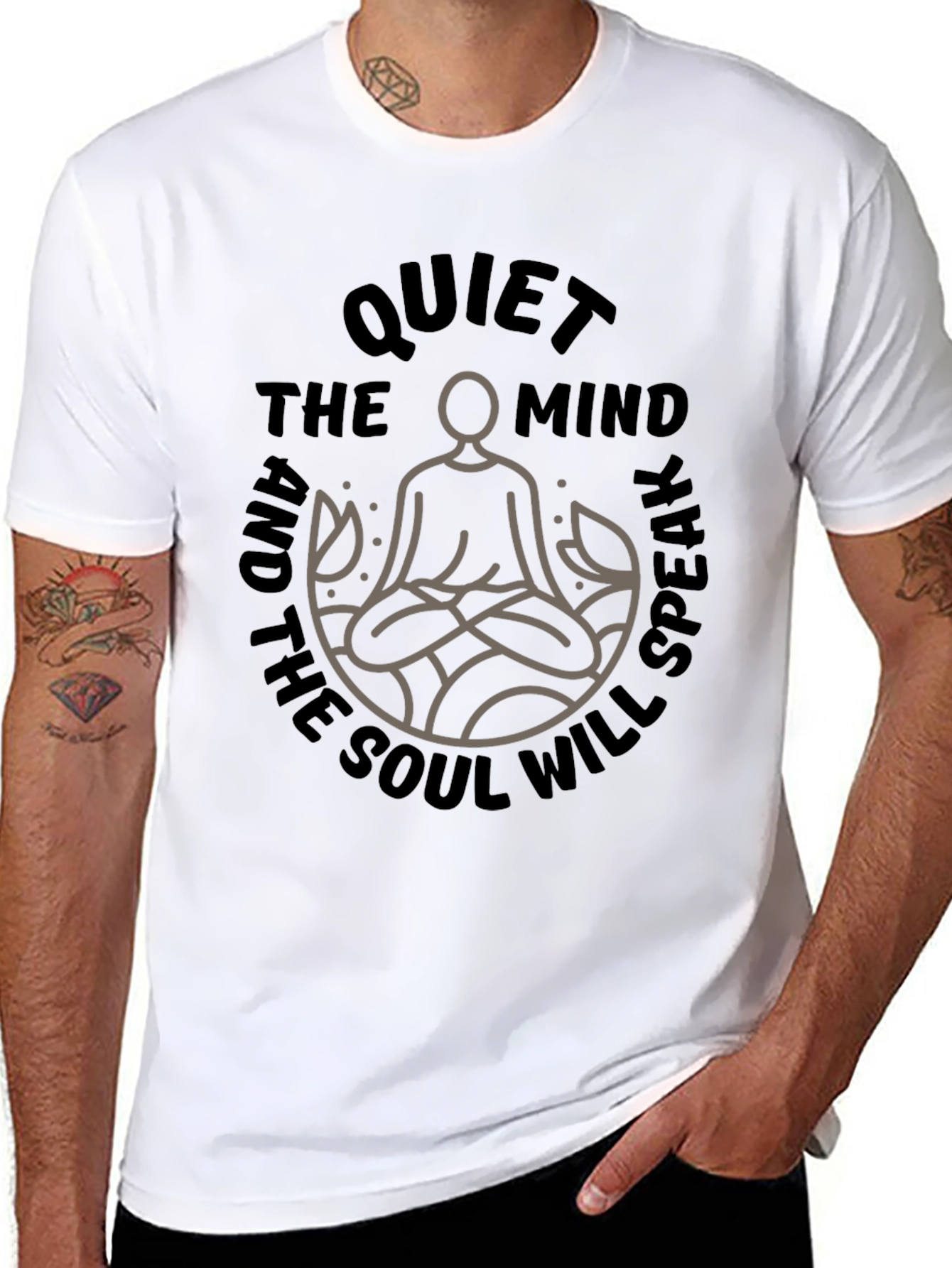 Black Quiet Mind Soul Speak Graphic Tee - Zen Meditation Shirt view 8