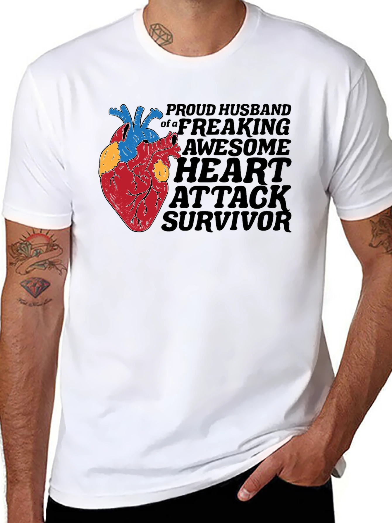 Proud Husband Heart Attack Survivor Graphic Tee - 8