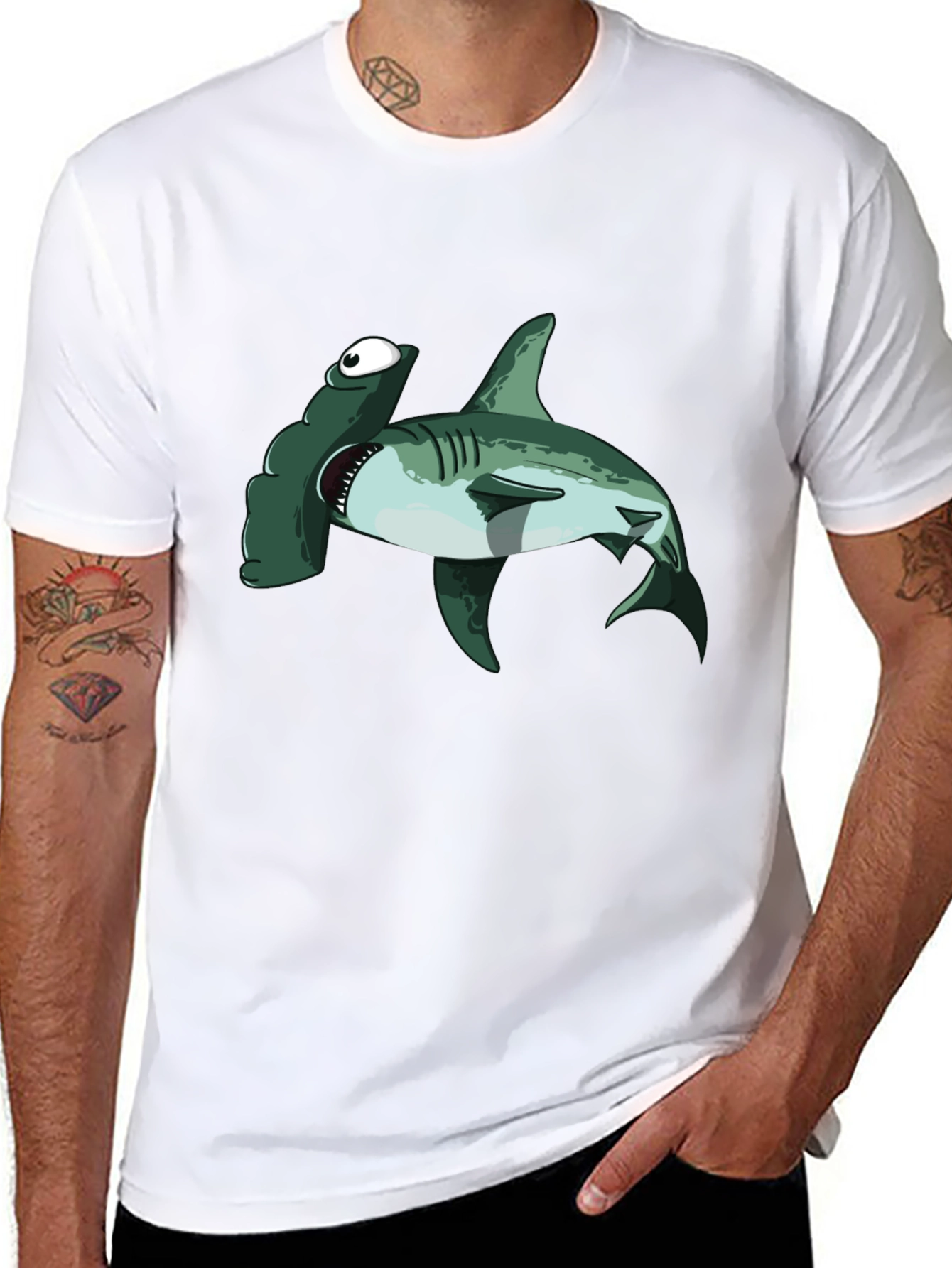 Black Hammerhead Shark T-Shirt - Cartoon Design view 8