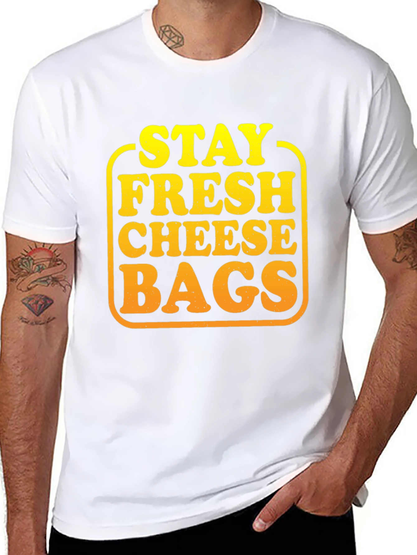 Black Stay Fresh Cheese Bags Graphic T-Shirt view 8