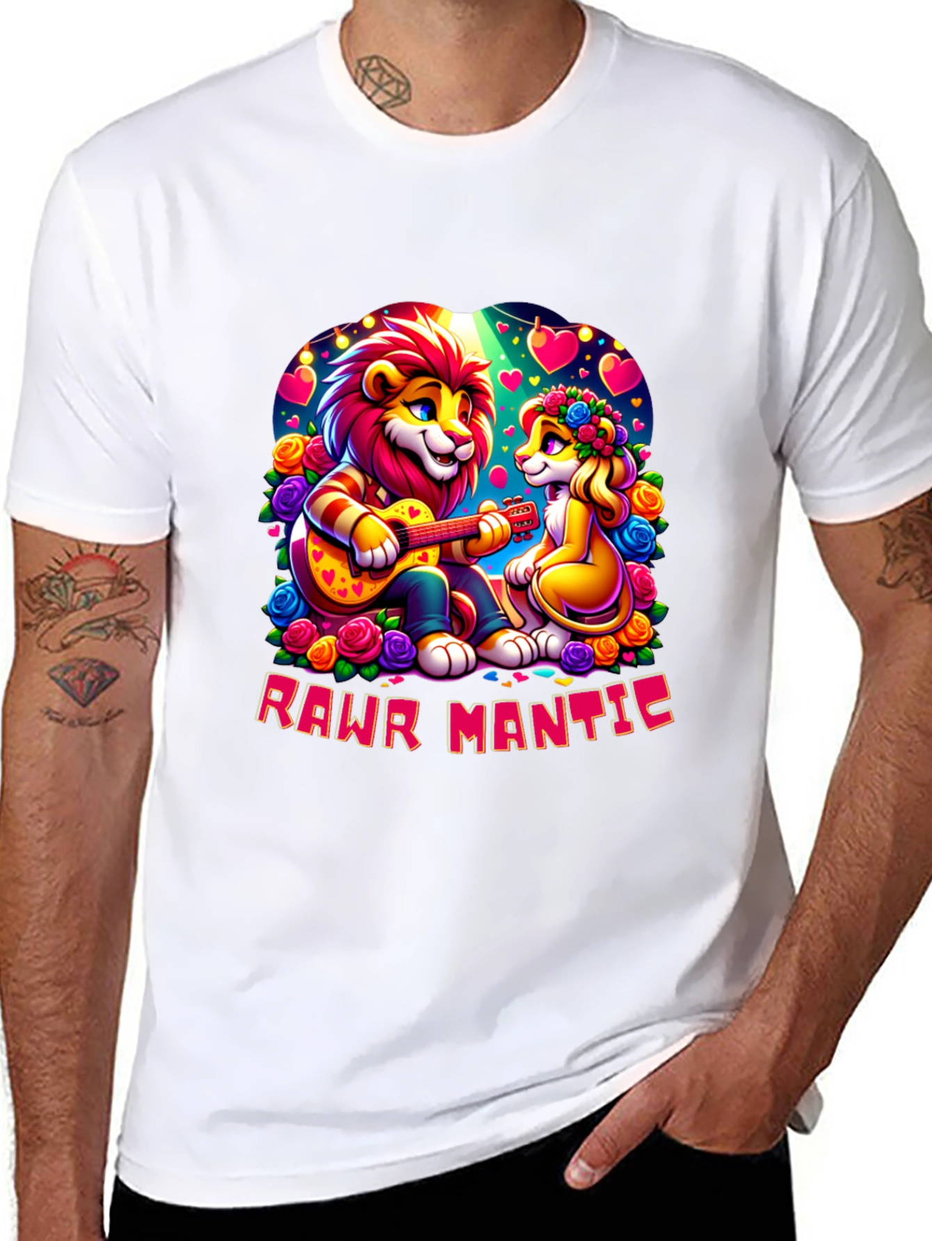 Black Rawr Mantic Lion Couple Graphic Tee view 8