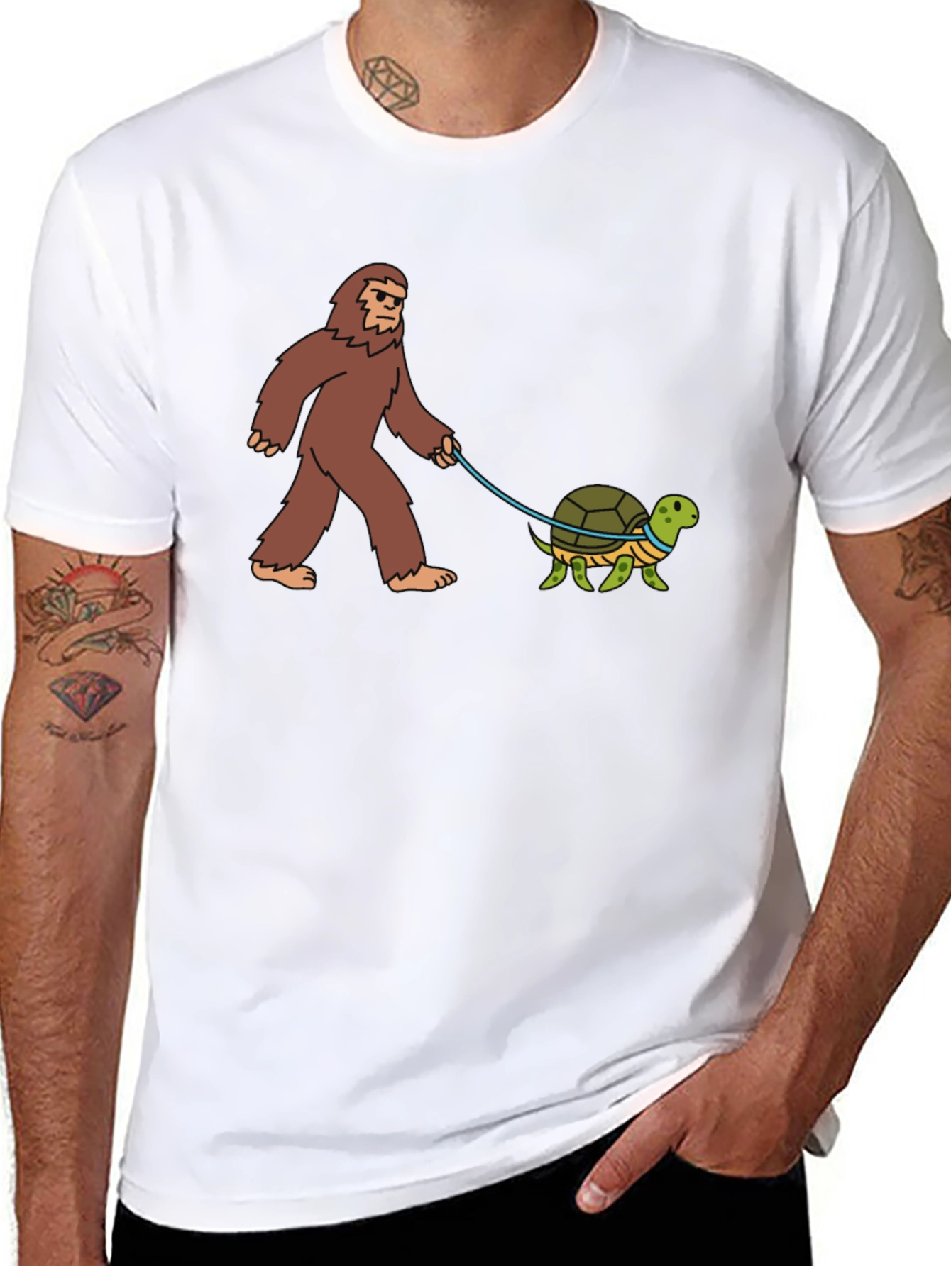 Black Bigfoot Walking Turtle Funny Graphic Tee view 8