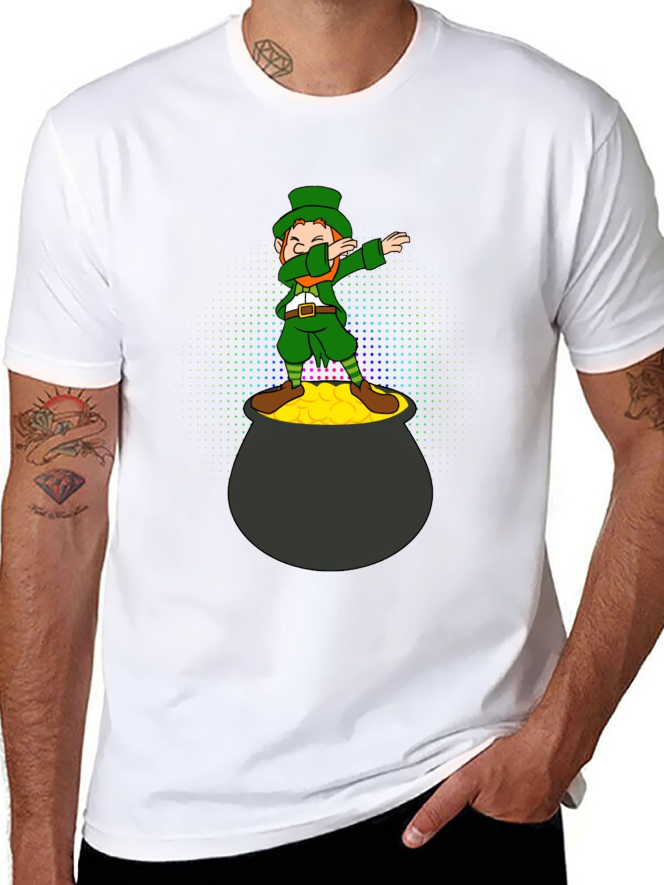 Black Lucky Dabbing Leprechaun Black T-Shirt view 8
