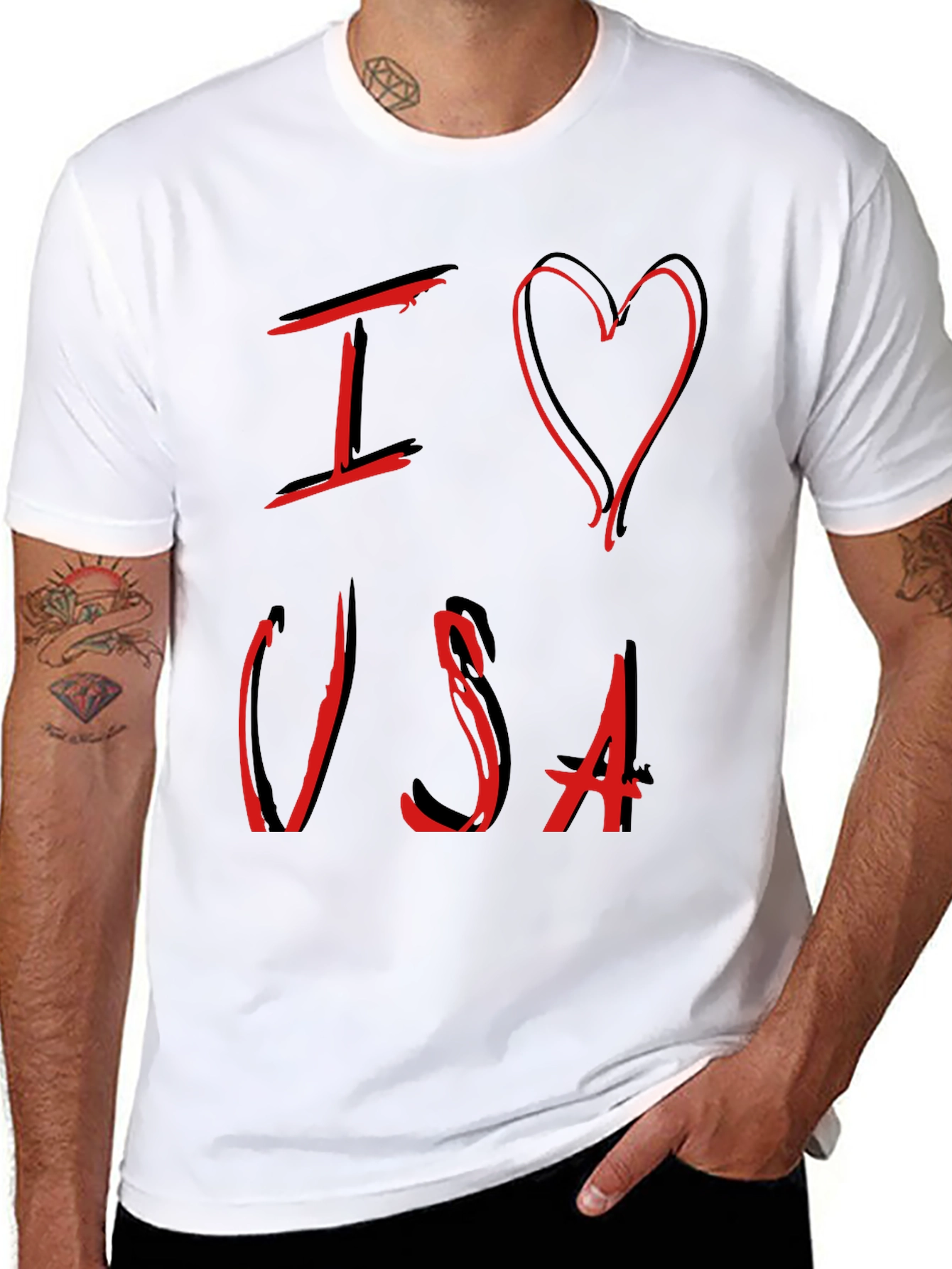 Black I Love USA Graphic Tee - Patriotic Design view 8