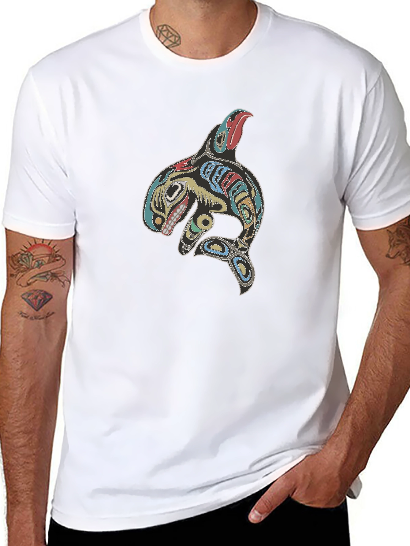 Orca Whale Design Black T-Shirt - 8