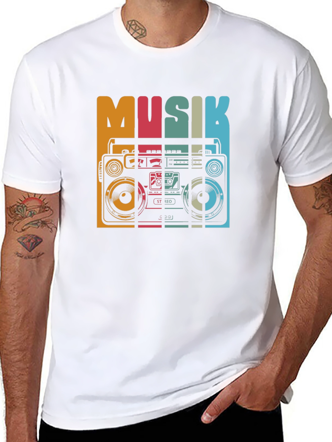 Black Retro Musik Boombox Graphic Tee view 8