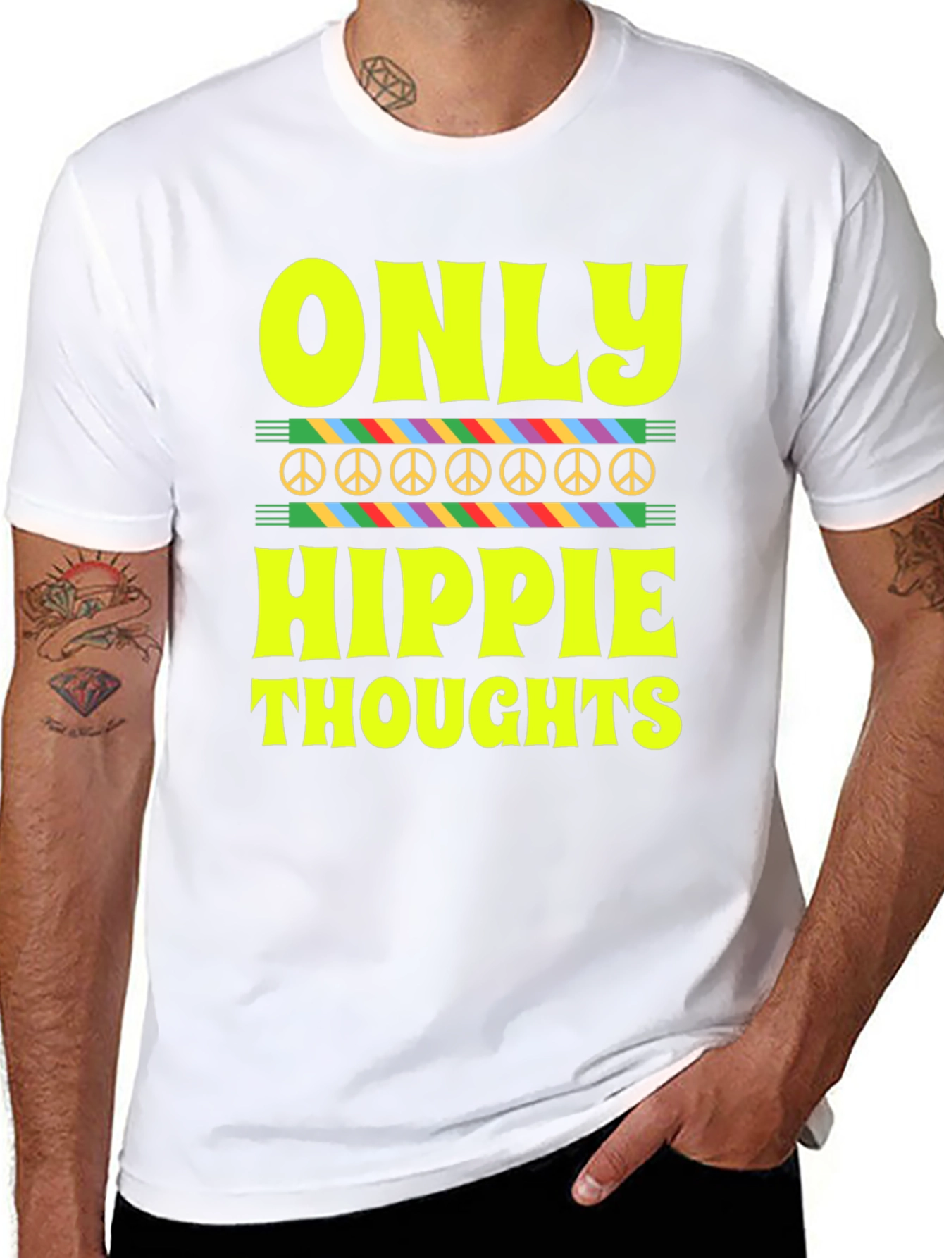 Black Only Hippie Thoughts Graphic T-Shirt view 8