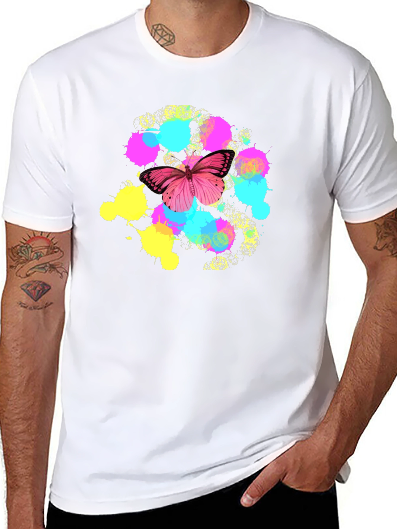 Black Butterfly Splatter T-Shirt - Vibrant Graphic Tee view 8