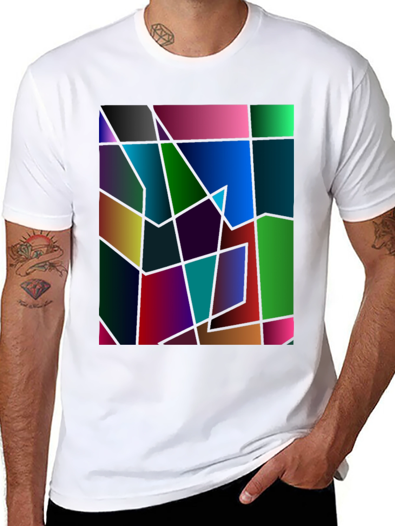 Black Abstract Geometric Print Black T-Shirt view 8