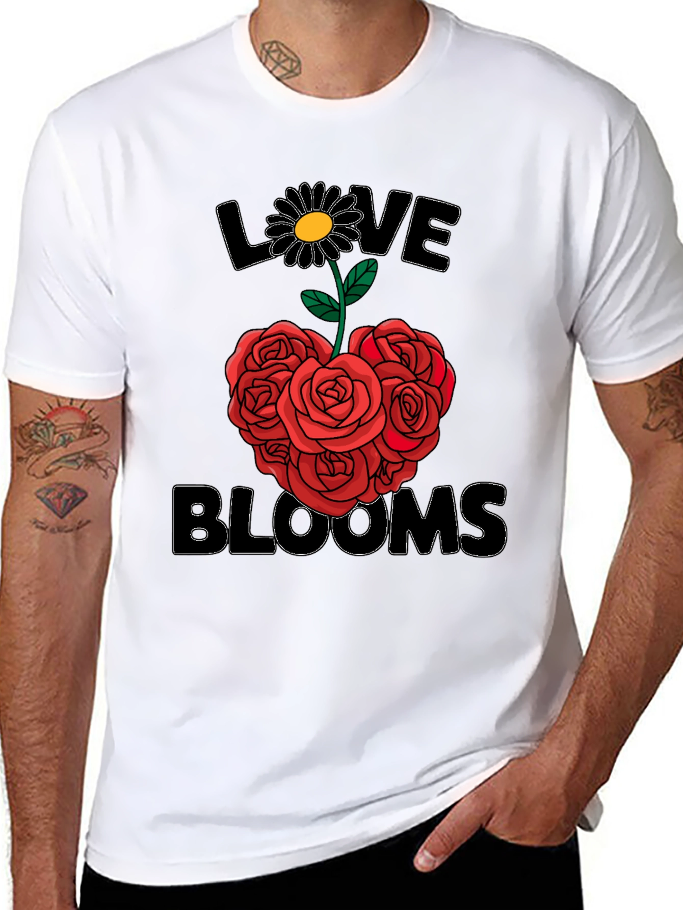 Black Love Blooms T-Shirt - Floral Heart Design view 8