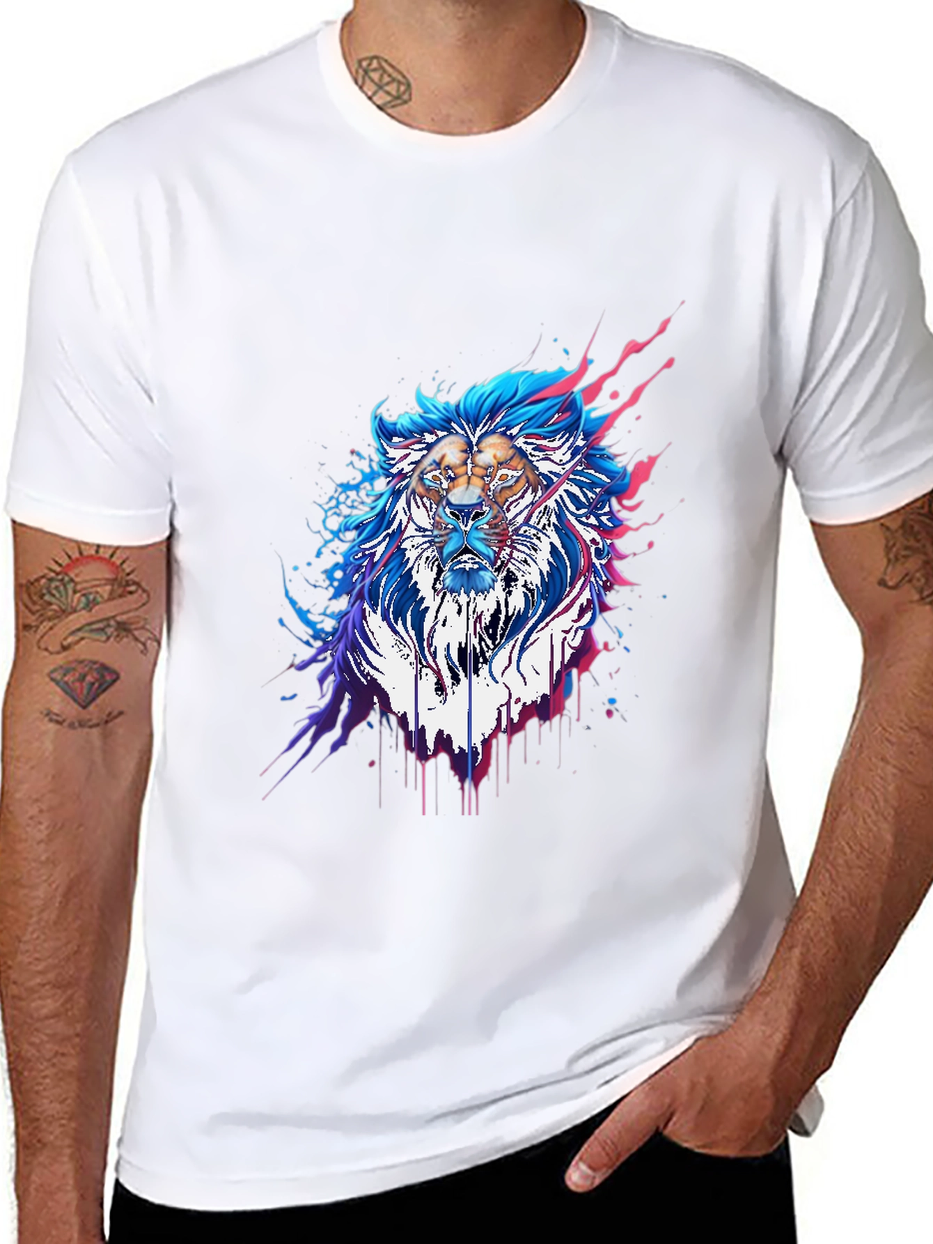 Black Abstract Lion Graphic Tee - Stylish Men's Black T-Shirt view 8