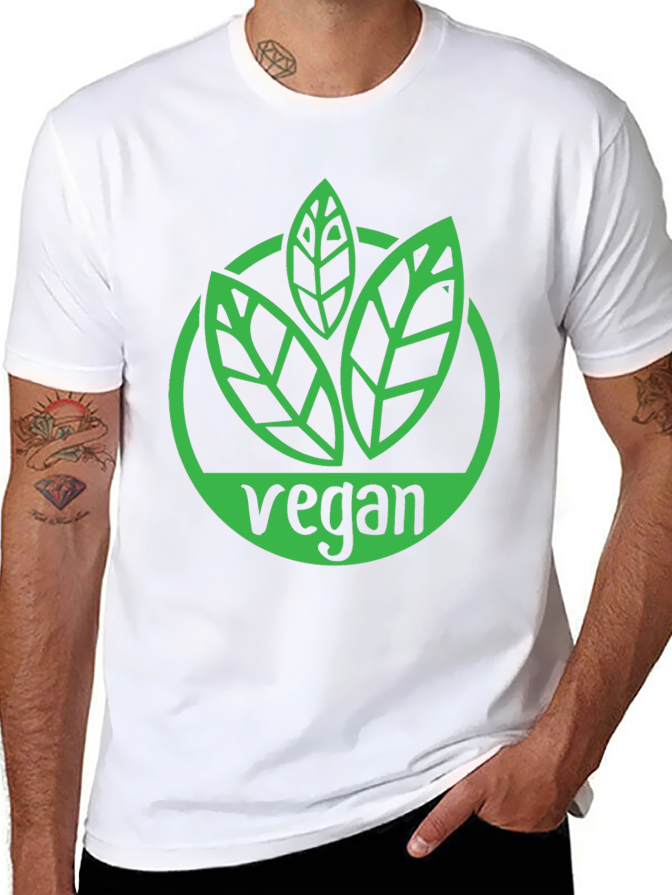 Black Vegan T-Shirt - Green Leaf Logo Black Tee view 8