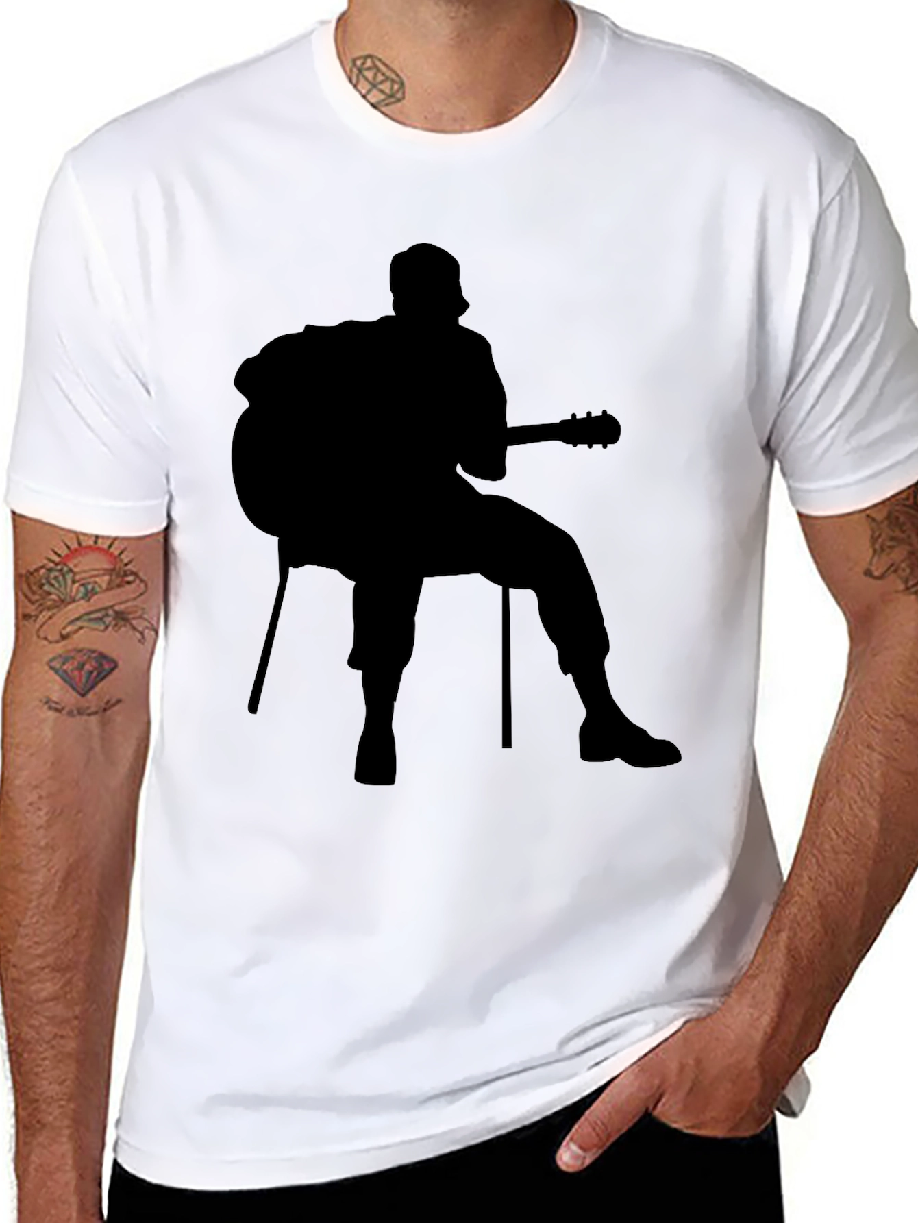 Black Silhouette Guitar Player T-Shirt - Casual Style view 8