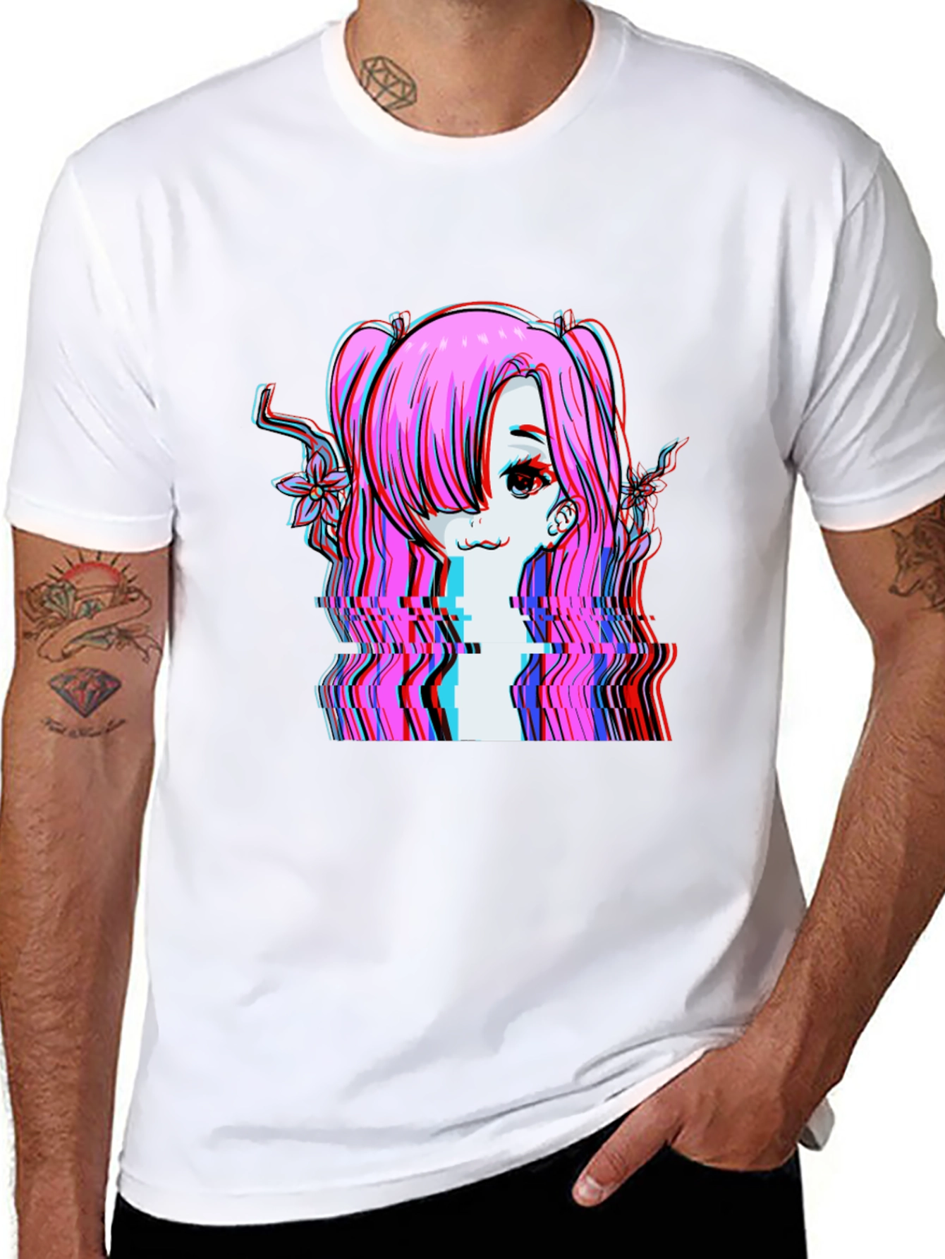 Glitch Anime Girl T-Shirt - Edgy Vaporwave Style - 8