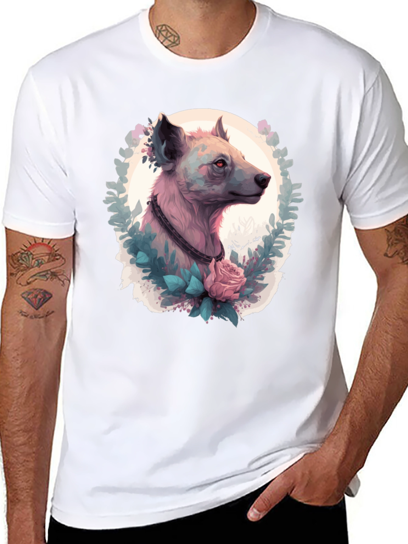 Black Hyena Portrait T-Shirt - Unique Animal Graphic Tee view 8