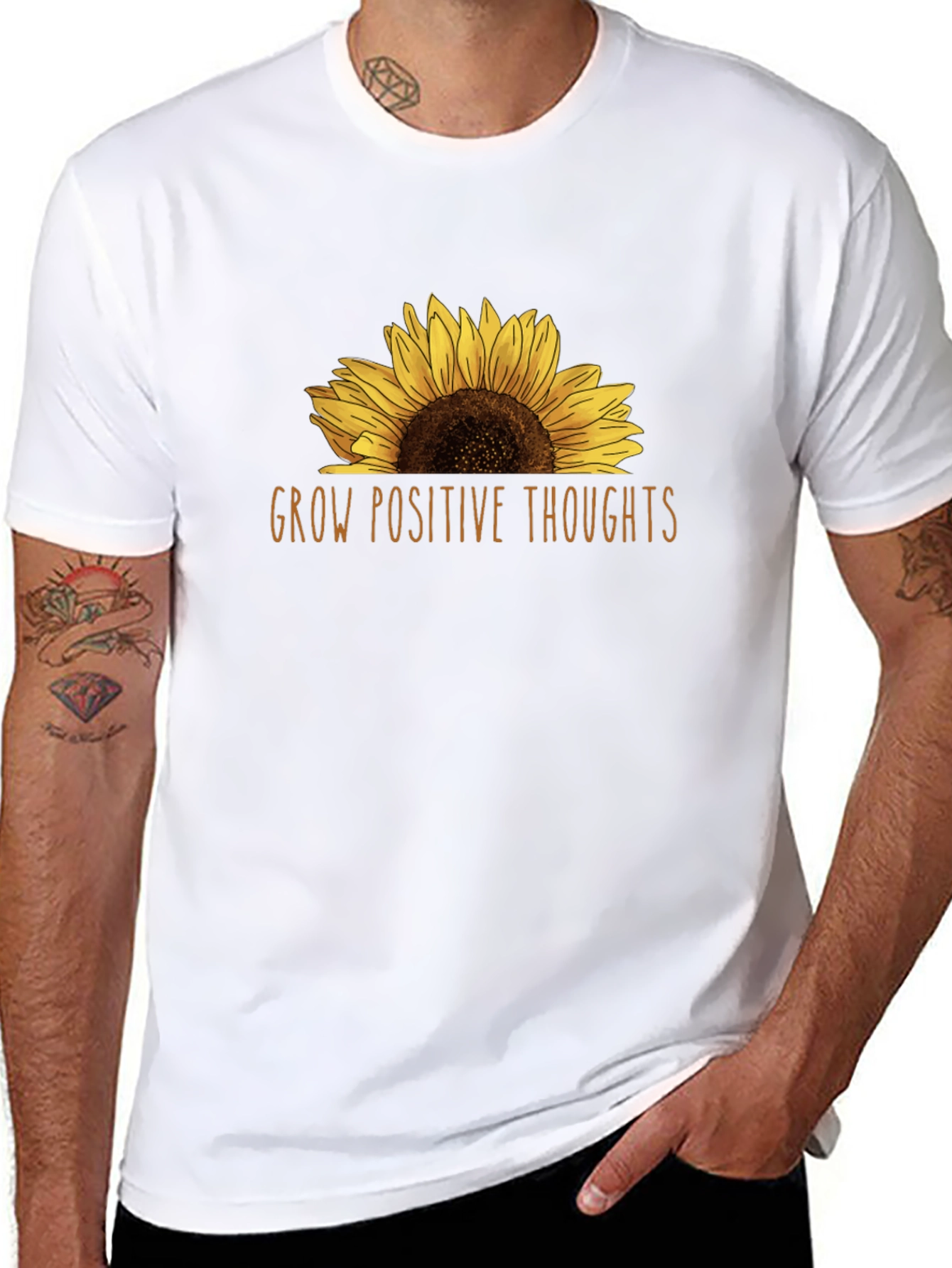 Black Grow Positive Thoughts Sunflower Graphic Tee view 8