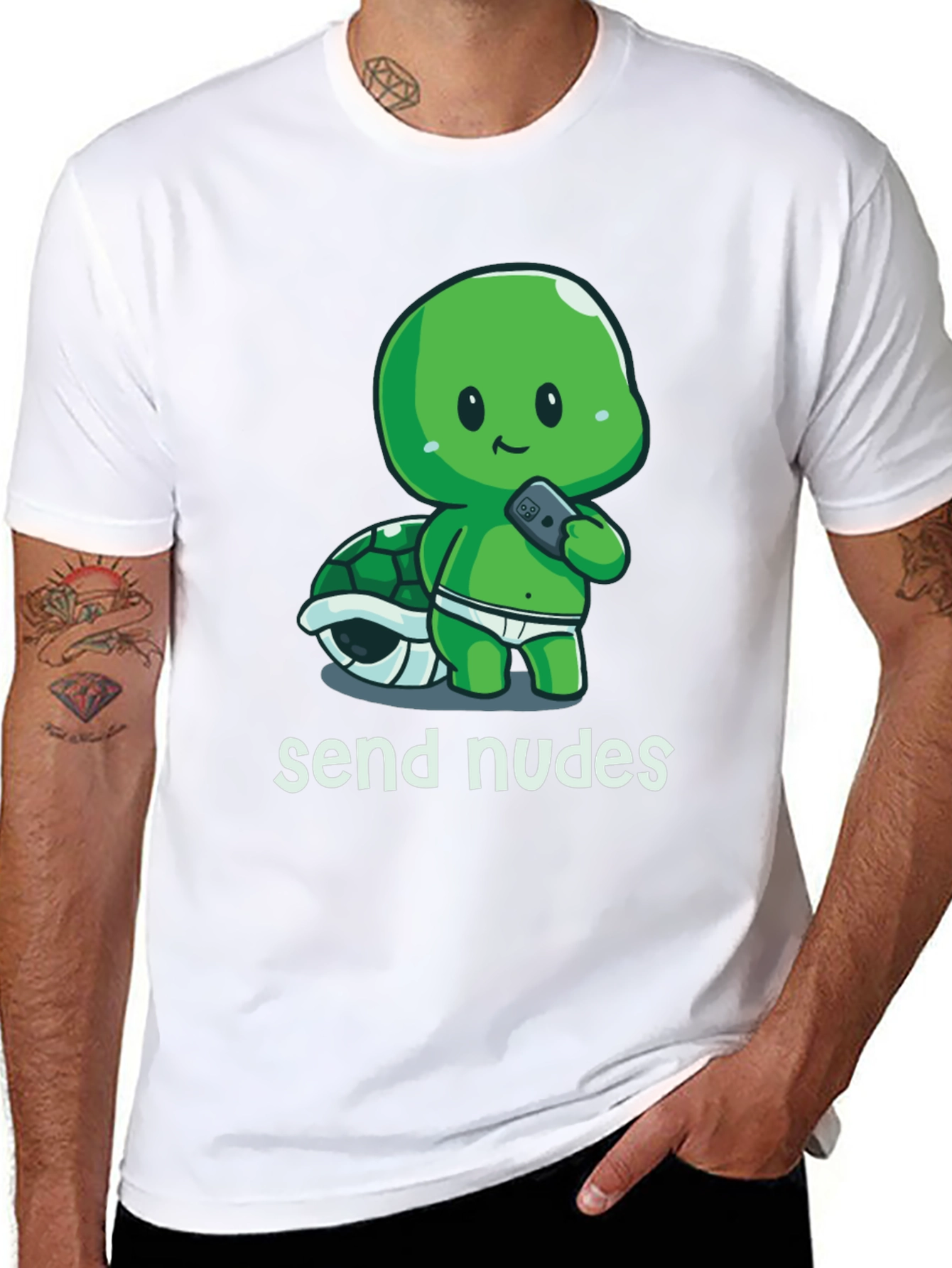 Black Send Nudes Turtle T-Shirt - Funny Graphic Tee view 8