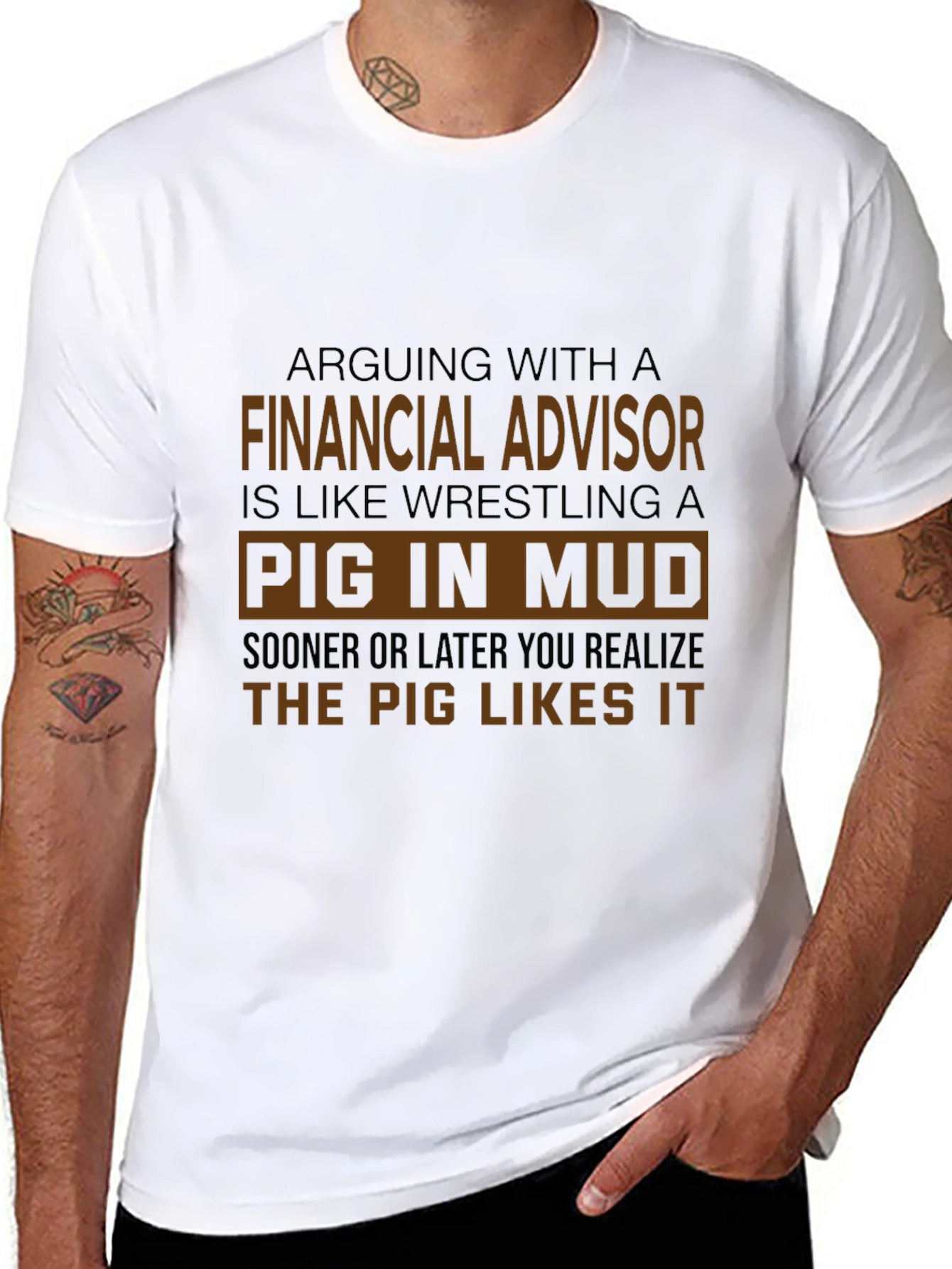 Black Financial Advisor Pig in Mud T-Shirt view 8