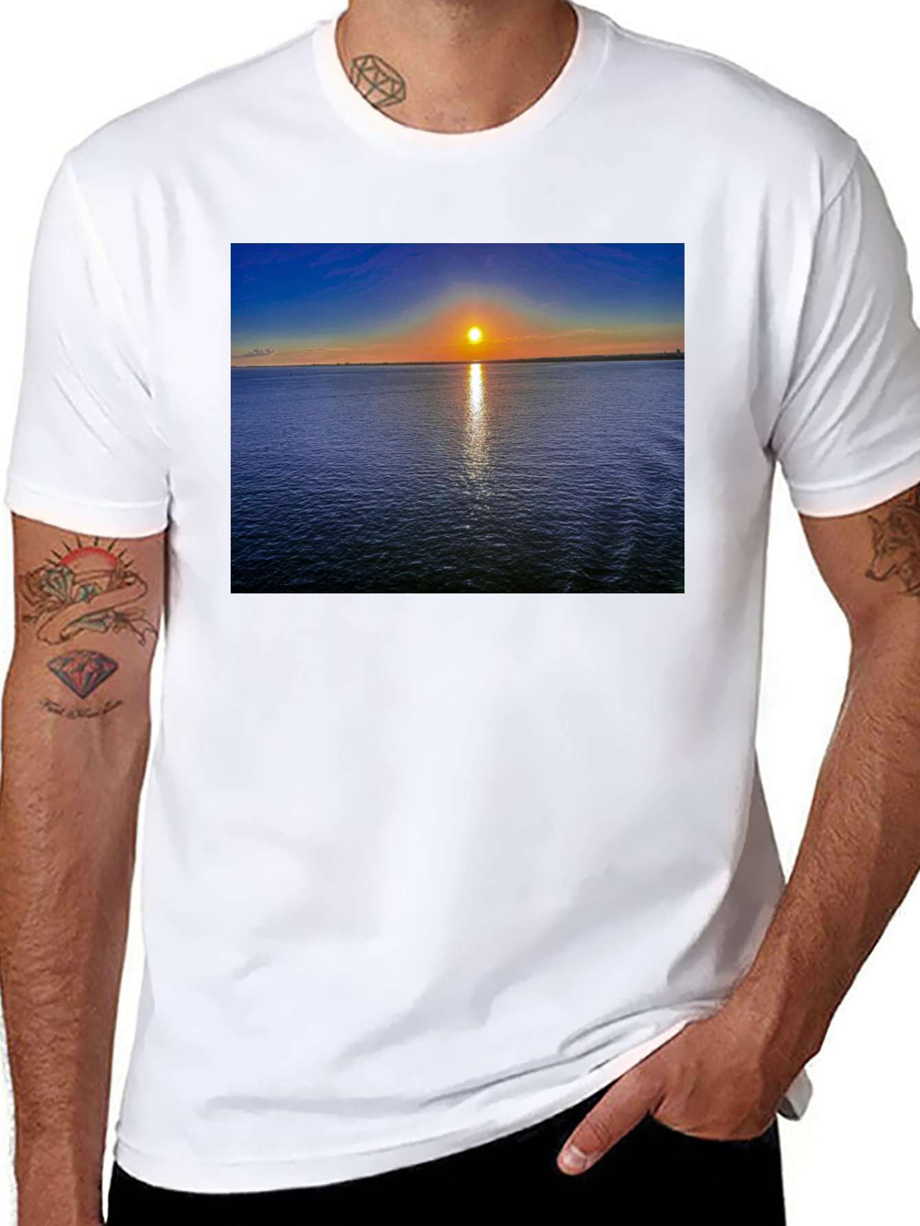 Black Sunset Over Water Graphic T-Shirt view 8