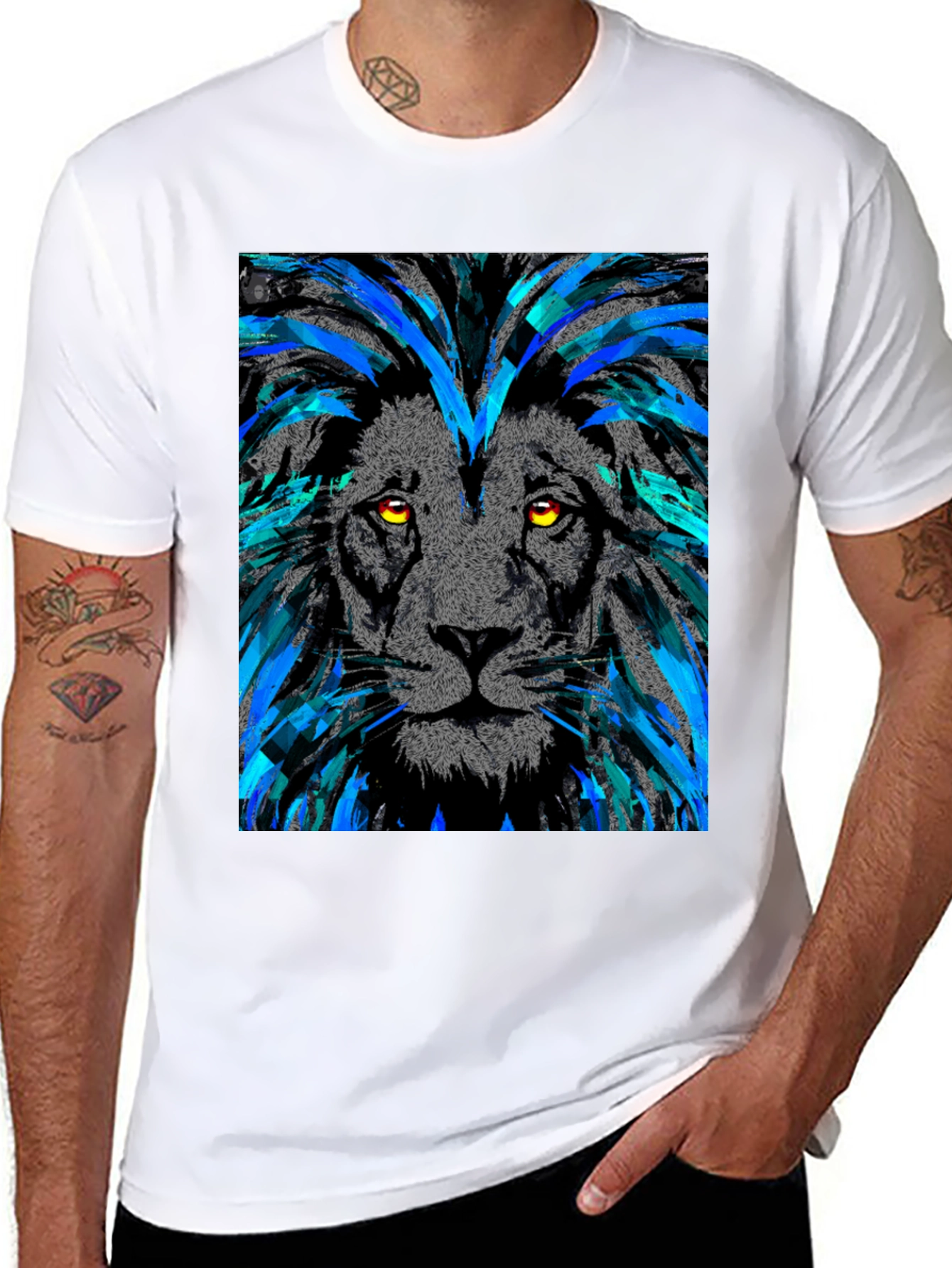 Black Lion Graphic Print Men's Black T-Shirt view 8