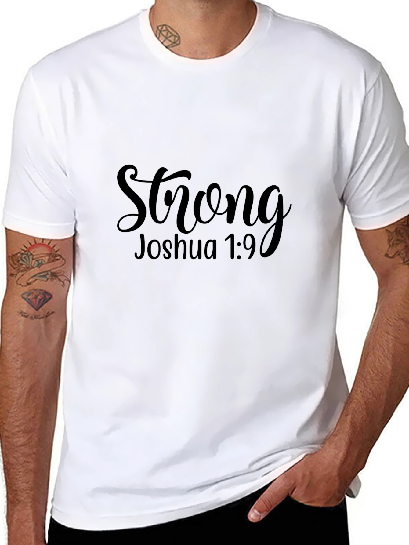 Black Strong Joshua 1:9 Black Graphic Tee view 8