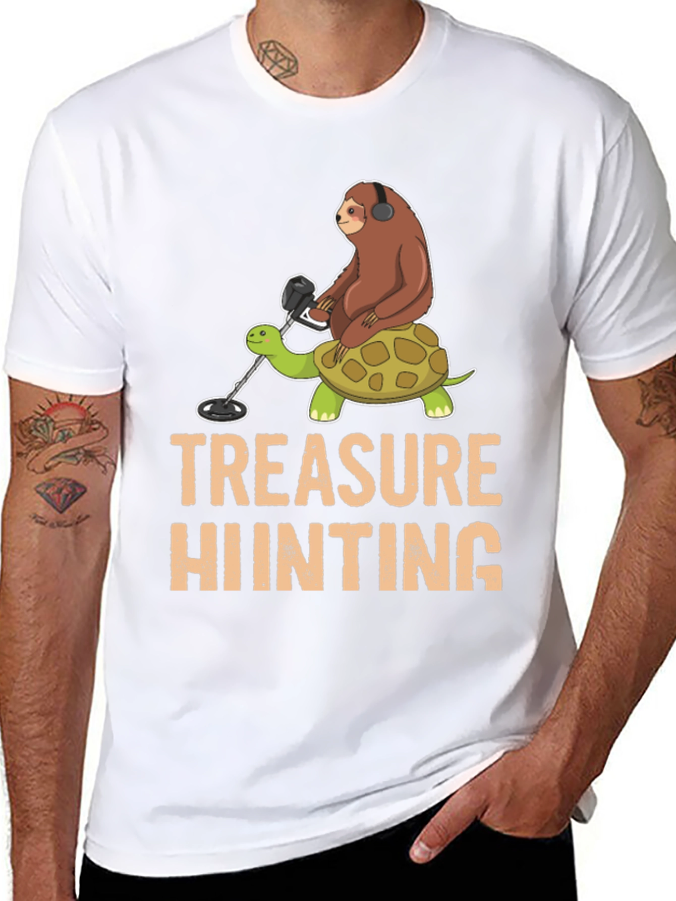 Black Treasure Hunting Sloth Riding Turtle T-Shirt view 8