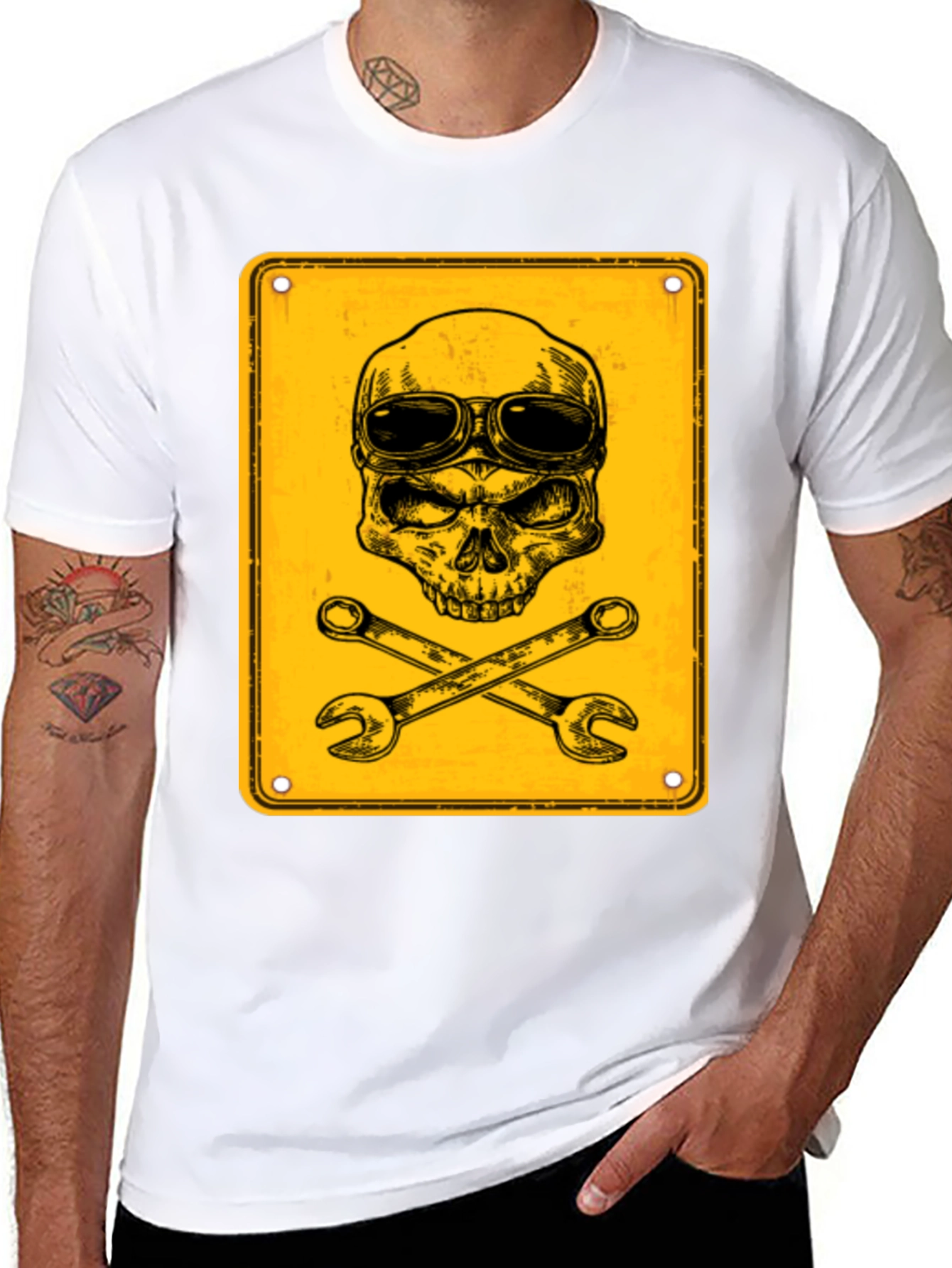 Black Skull & Wrenches Graphic T-Shirt - Mechanic Style view 8