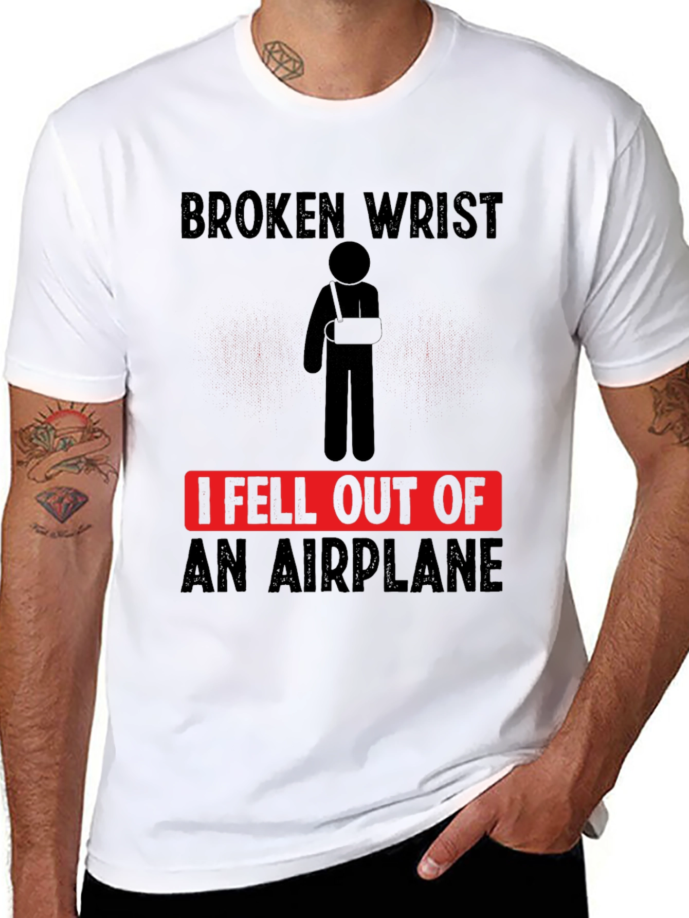 Black Broken Wrist Airplane T-Shirt Funny Injury Tee view 8