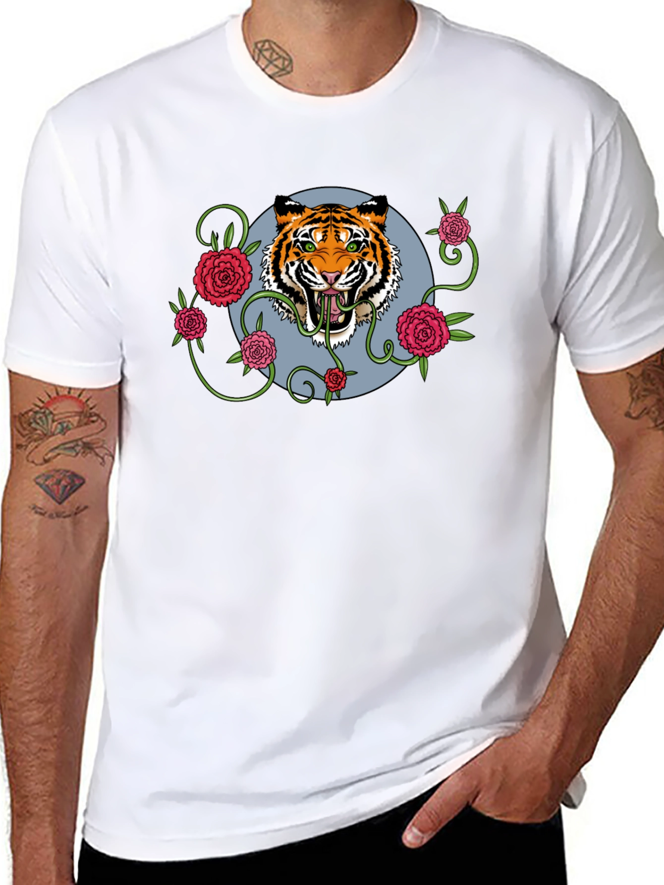 Black Tiger Rose T-Shirt - Men's Black Graphic Tee view 8