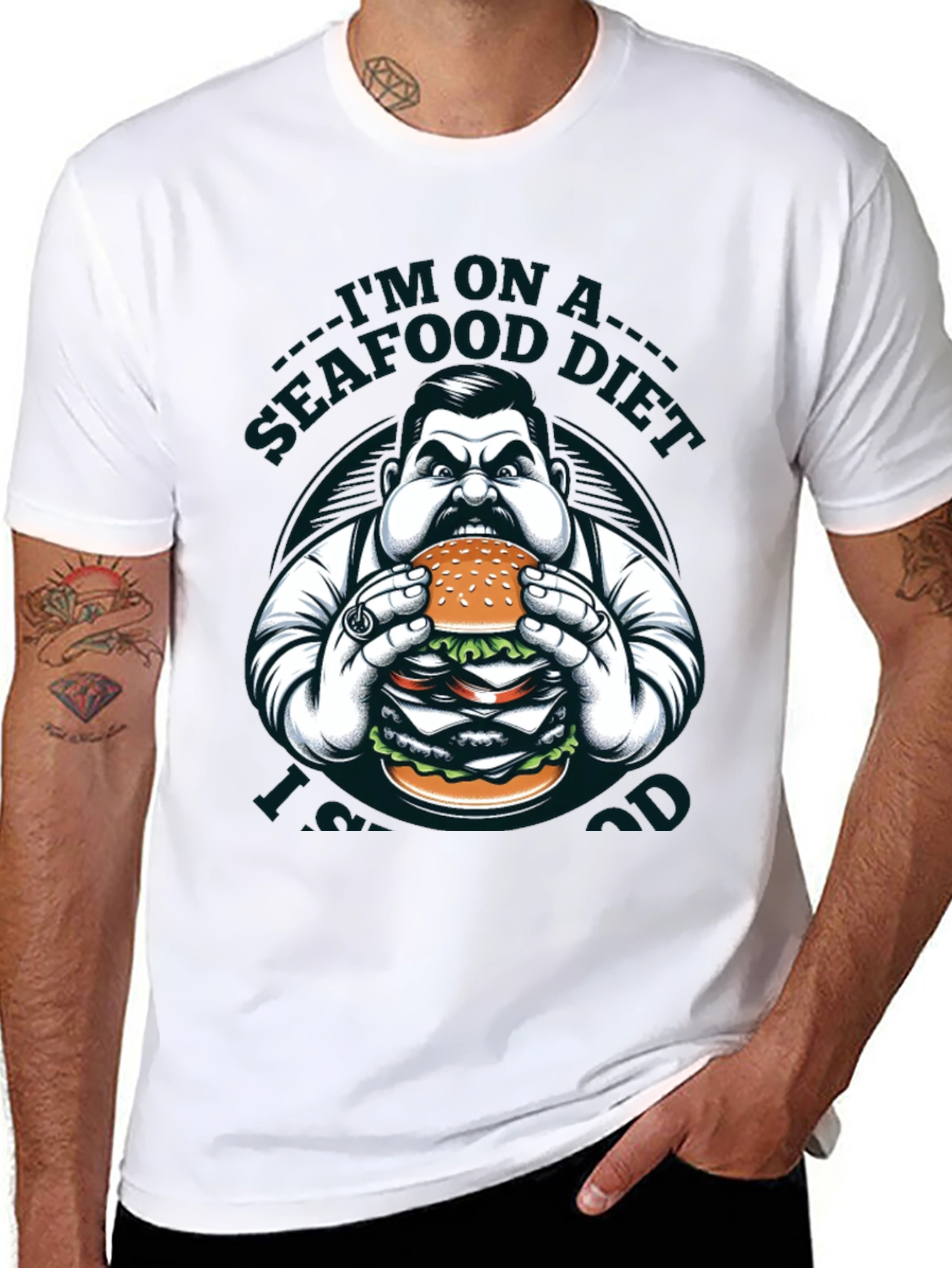 Black Seafood Diet Funny Graphic Tee view 8