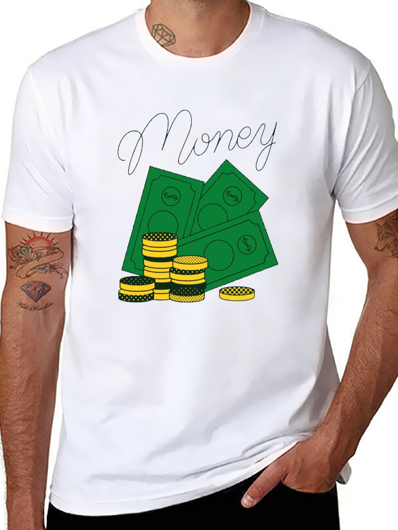 Black Money Graphic Print Black T-Shirt view 8