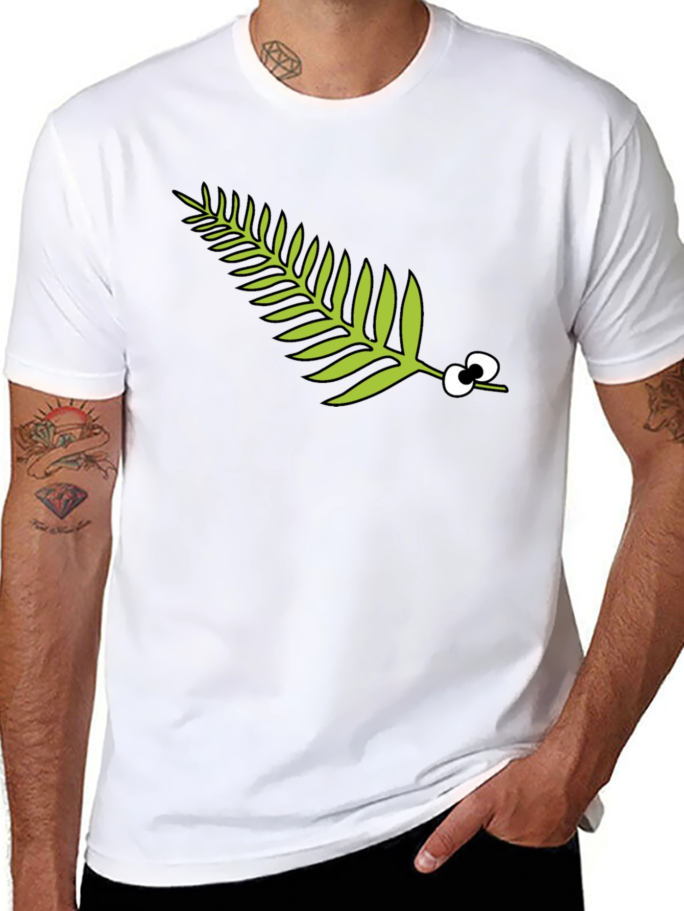 Black Funny Fern with Eyes Black T-Shirt view 8