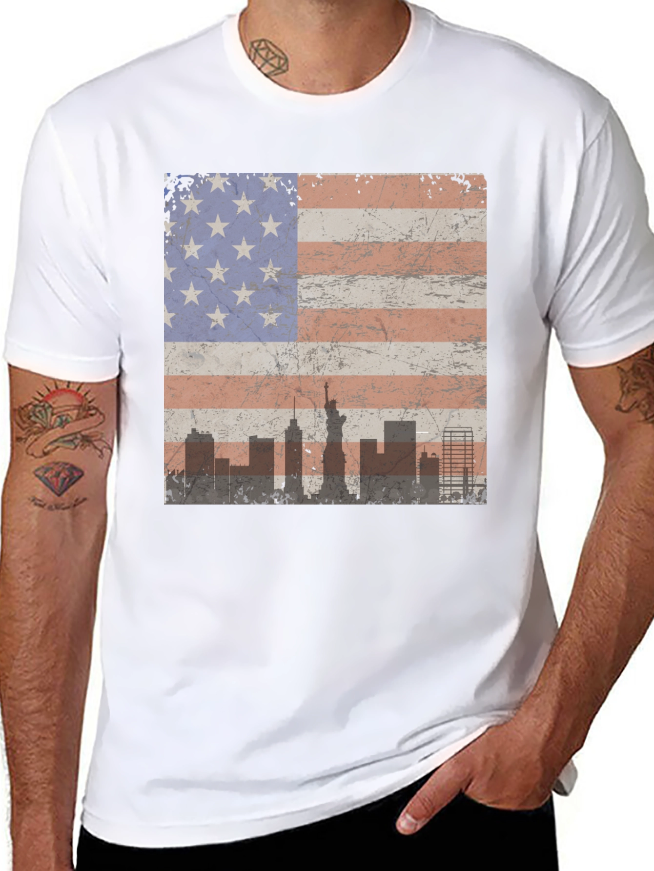 Black American Flag Skyline Graphic Tee - Patriotic Style view 8