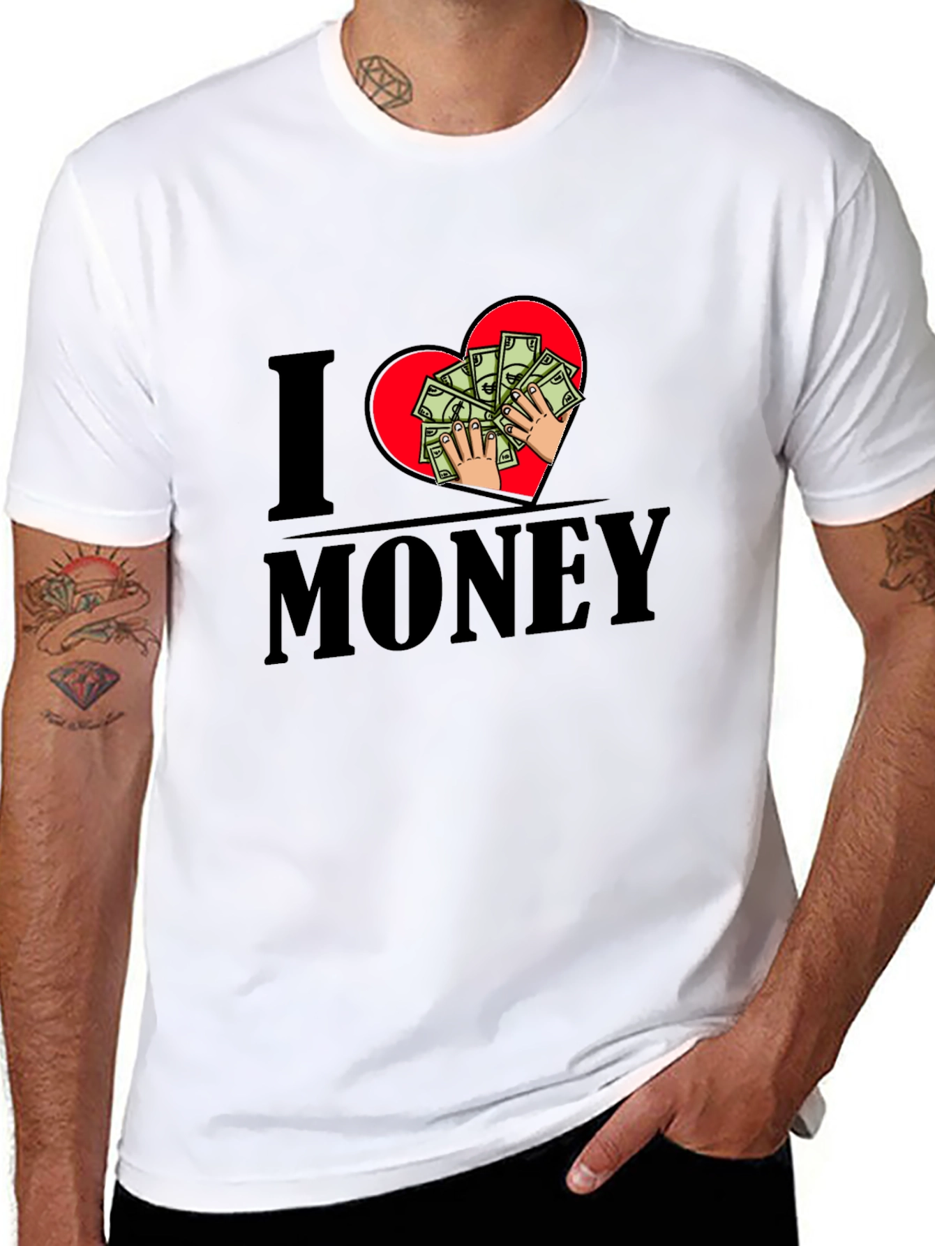 Black I Love Money Graphic T-Shirt - Black Cotton Tee view 8