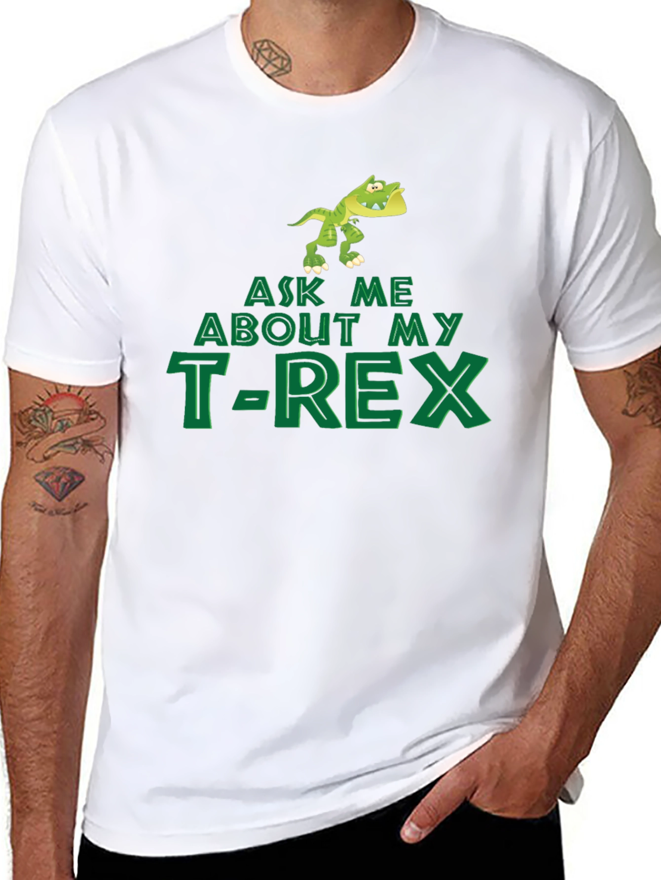 Black Ask Me About My T-Rex Black Cotton Tee view 8