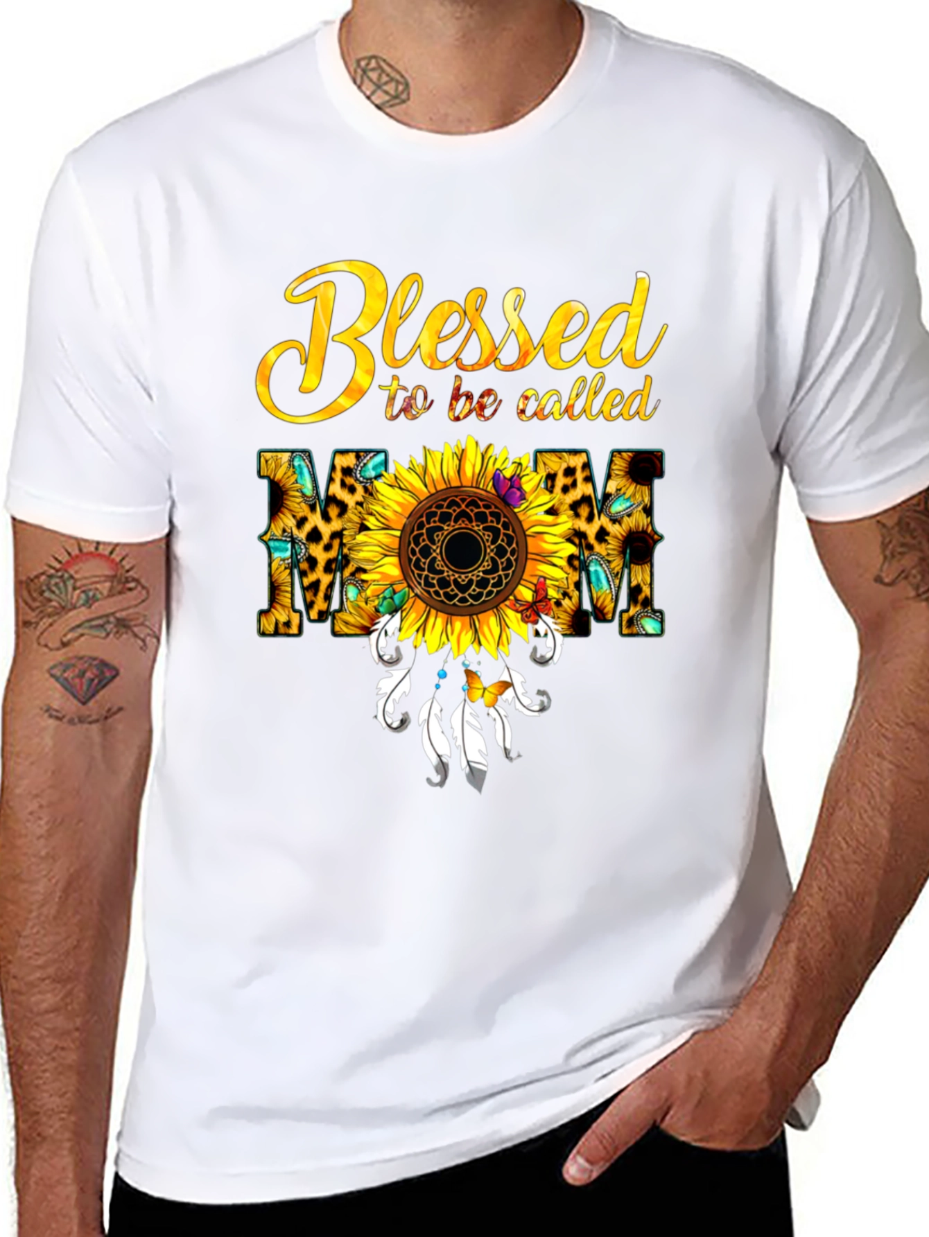 Black Blessed Mom Sunflower T-Shirt view 8