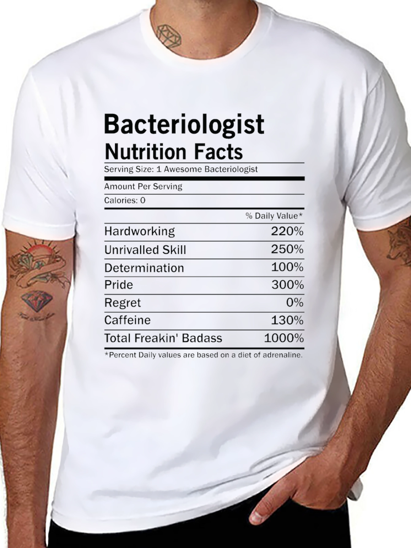 Black Bacteriologist Nutrition Facts T-Shirt Funny Science Tee view 8