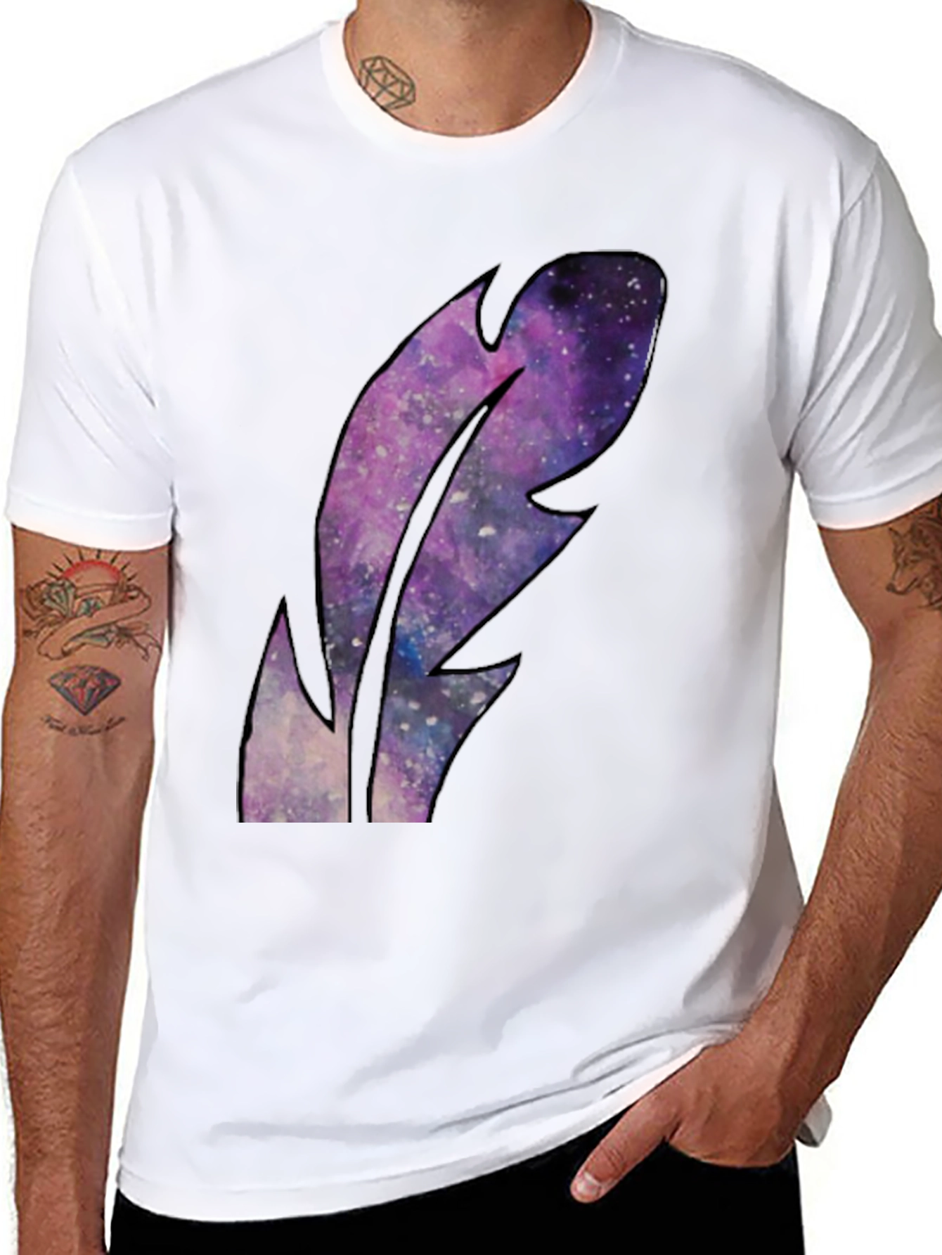 Black Galaxy Feather Graphic Black T-Shirt view 8