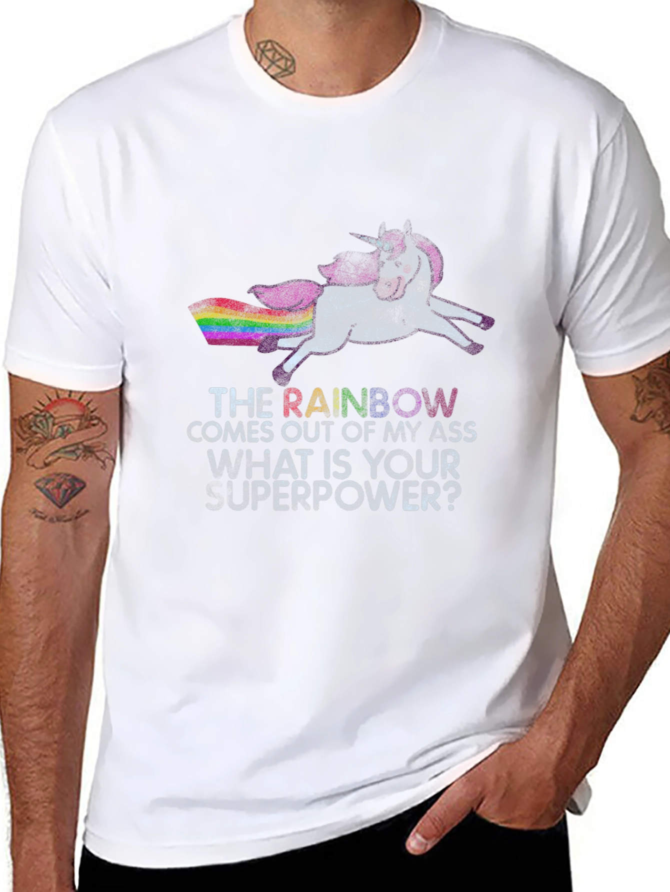 Black Rainbow Unicorn Superpower T-Shirt - Black Cotton Tee view 8